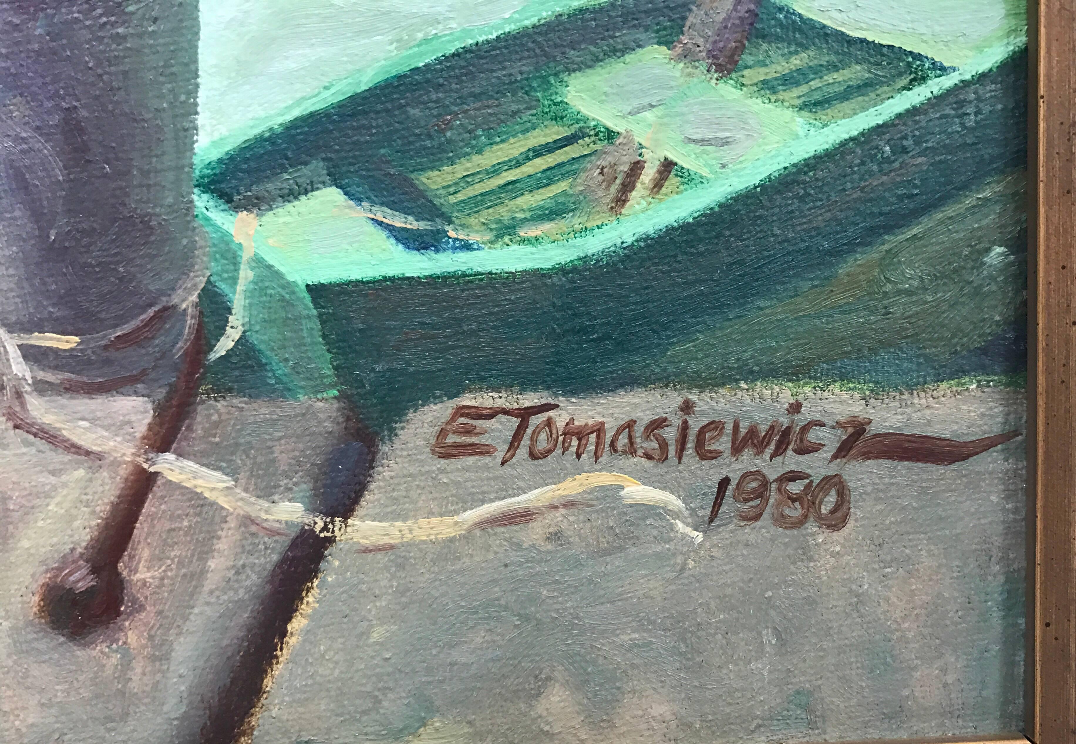 Rockport Massachusetts Nouvelle Angleterre Peinture à l'huile signée Edward Tomasiewicz Excellent état à West Hartford, CT
