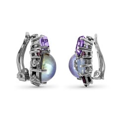 Rockrageous Amethyst, Rhodolite Garnet, Garnet & Tourmaline Cluster Clip Earring