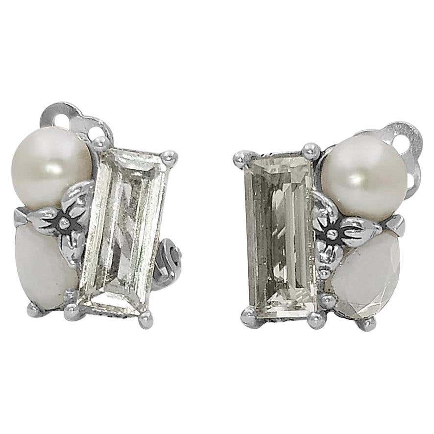 Rock Crystal Pebble and Pearl Drop Earrings In Sterling Silver For Sale ...