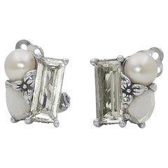 Rockragous Faceted Rock Crystal, Pearl Set in Sterling Silver Earring
