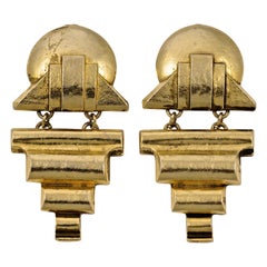 Rocks Gold Plated Art Deco Style Clip On Drop Statement Earrings