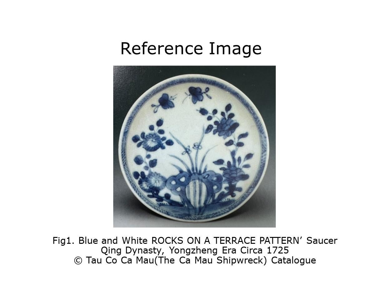 Glazed 'Rocks on a Terrace' Pattern Saucer c1725, Qing Dynasty, Yongzheng Era For Sale