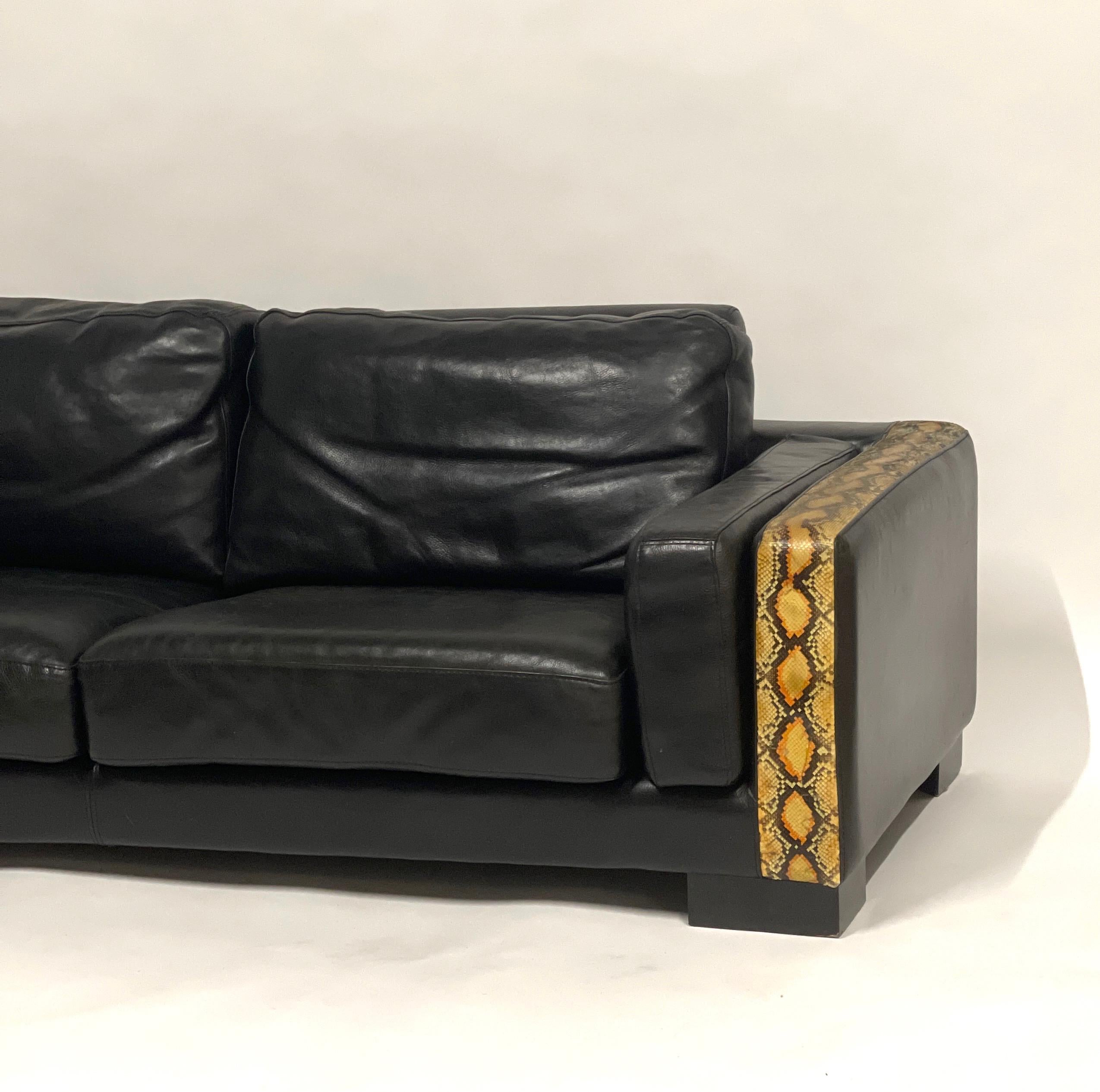 Rockstar Moto Glam Black Leather & Python / Snakeskin Sofa Post-Modern  2