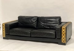 Rockstar Moto Glam Black Leather & Python / Snakeskin Sofa Post-Modern