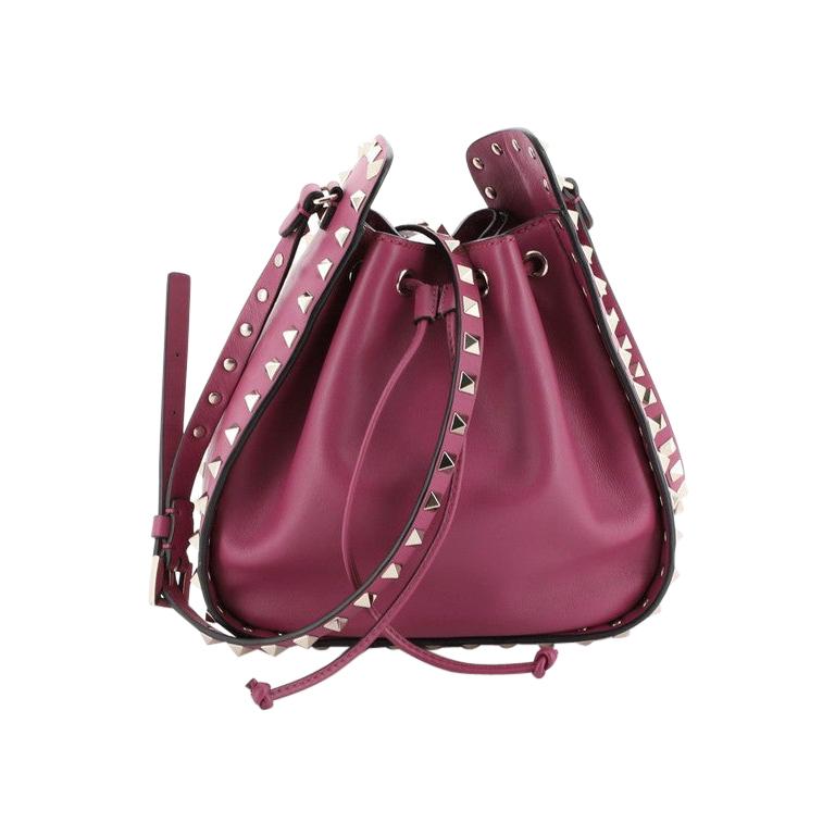 Rockstud Drawstring Bucket Bag Leather Small