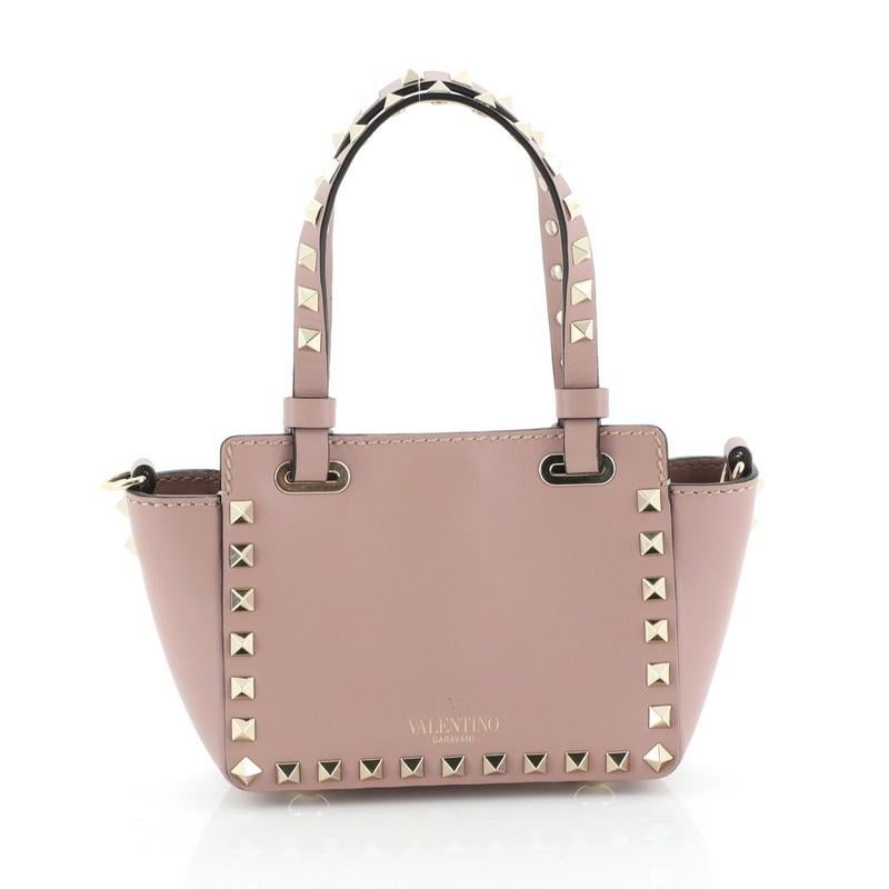 Brown Rockstud Tote Soft Leather Micro