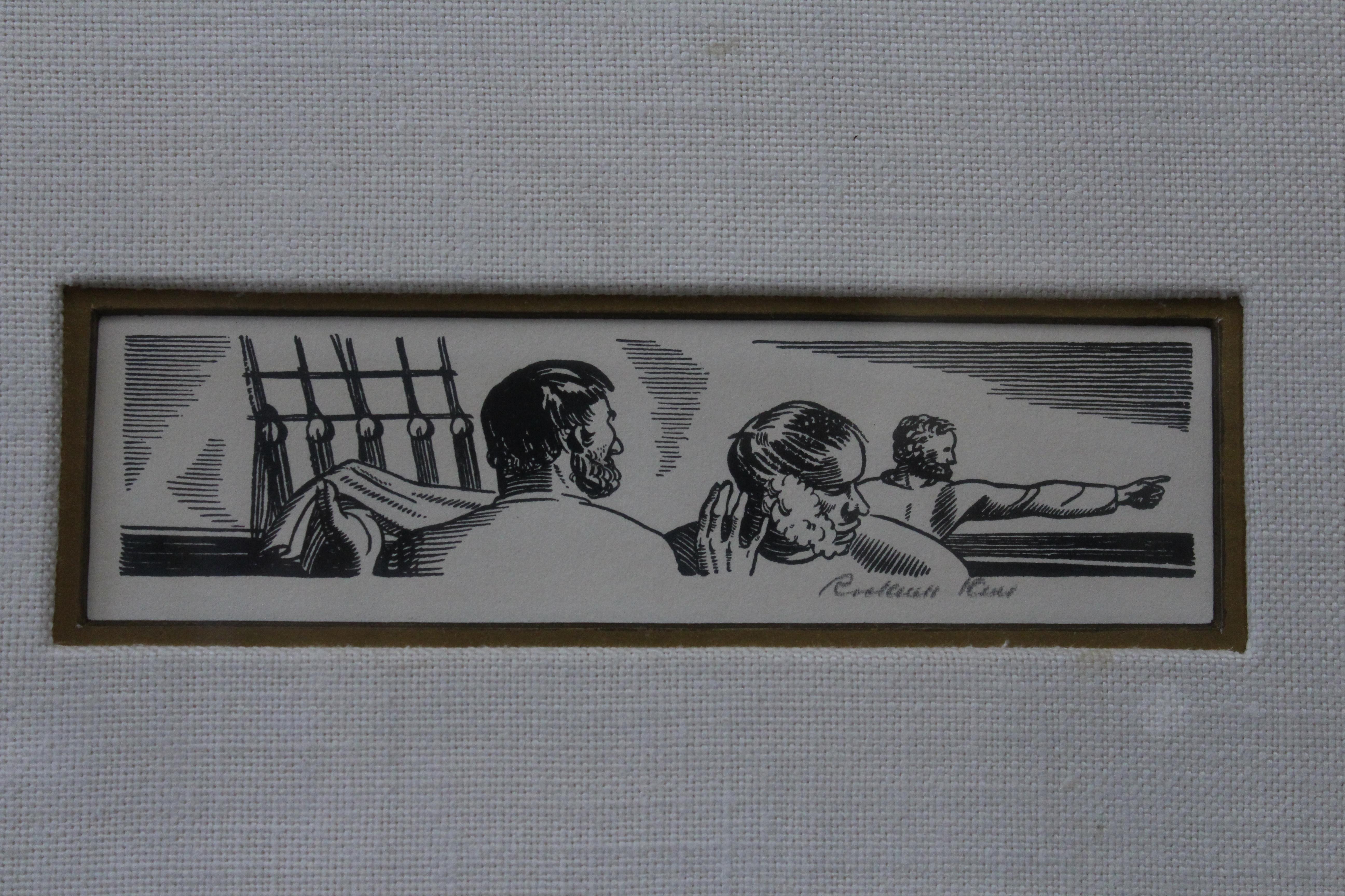 Rockwell Kent 1930s pencil signed lithograph from Herman Melville's Moby Dick. Matted in off-white linen with black and silver frame.