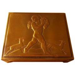 Vintage Rockwell Kent Bacchus Cigarette Box for Chase Chrome and Brass, 1935 Art Deco
