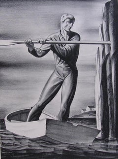 Rockwell Kent Original Stone Lithograph, 1929, "The Boatman"