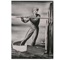 Rockwell Kent Original Stone Lithograph, 1929, "The Boatman"