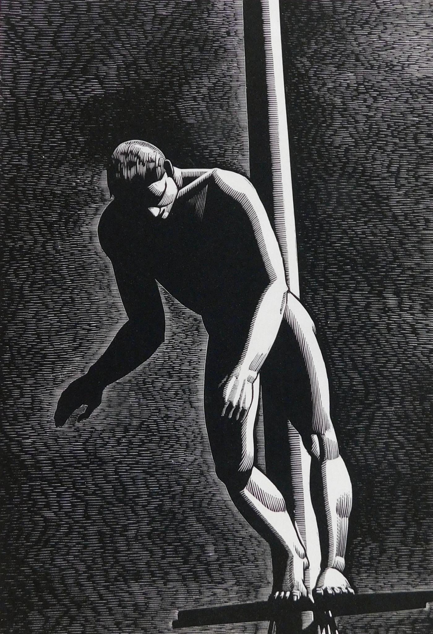 Rockwell Kent Original Wood Engraving, 1931 - Diver In Good Condition For Sale In Phoenix, AZ