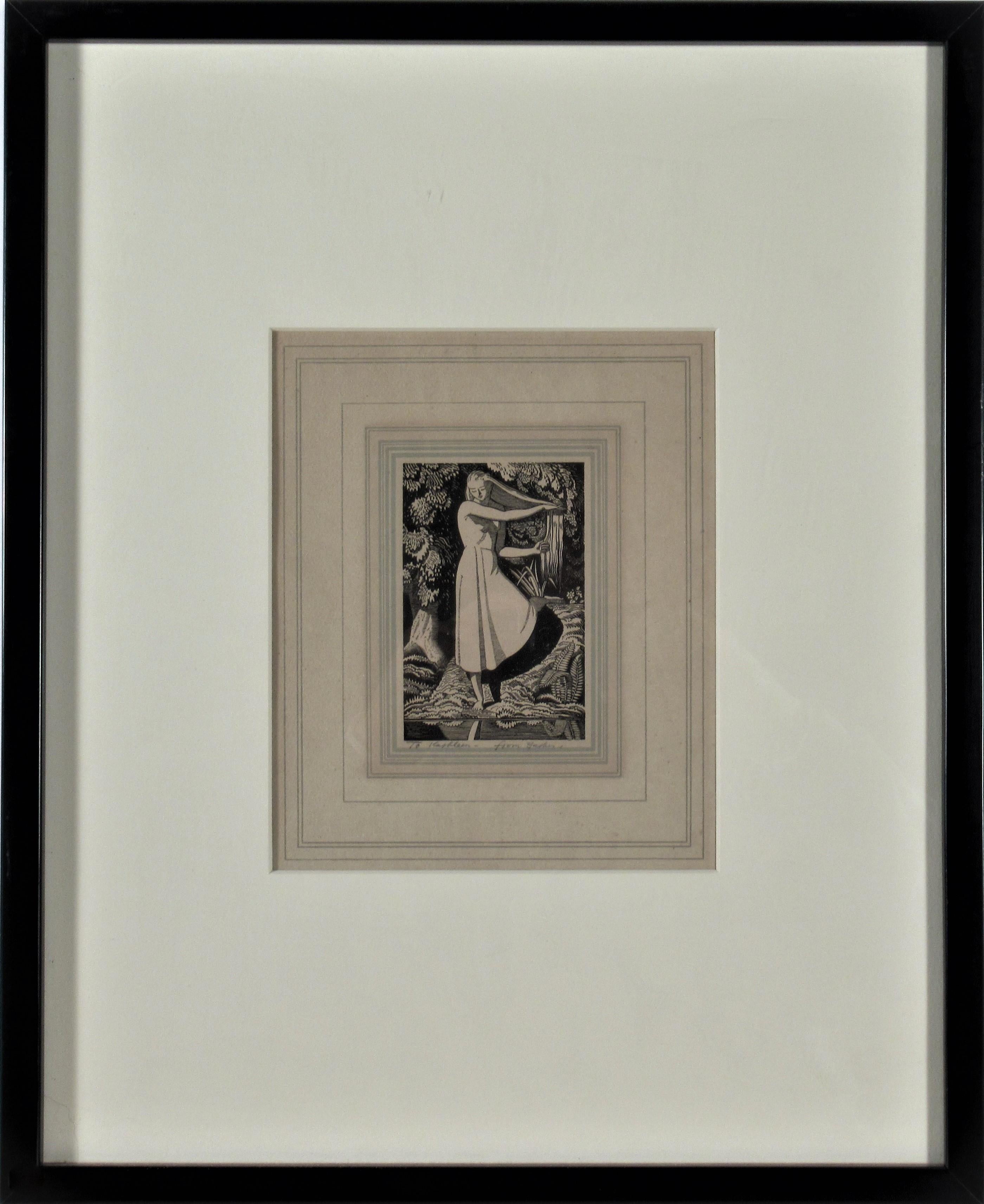 Rockwell Kent Figurative Print - Girl on the Front of a Pond