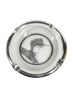 Rockwell Silver Co. Silver Overlay on Clear Glass Ashtray with Leaping Sailfish