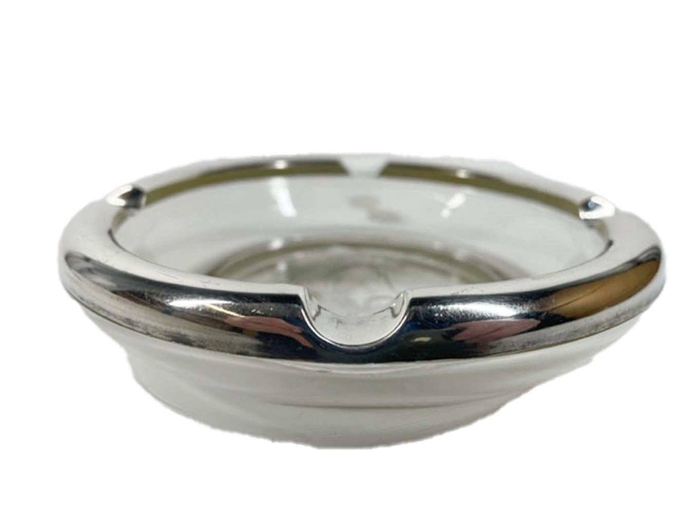 American Rockwell Silver Co. Silver Overlay on Clear Glass Ashtray with Leaping Sailfish