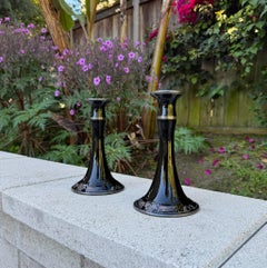 Bougeoirs Rockwell en argent et verre noir #227B, États-Unis, c.1920