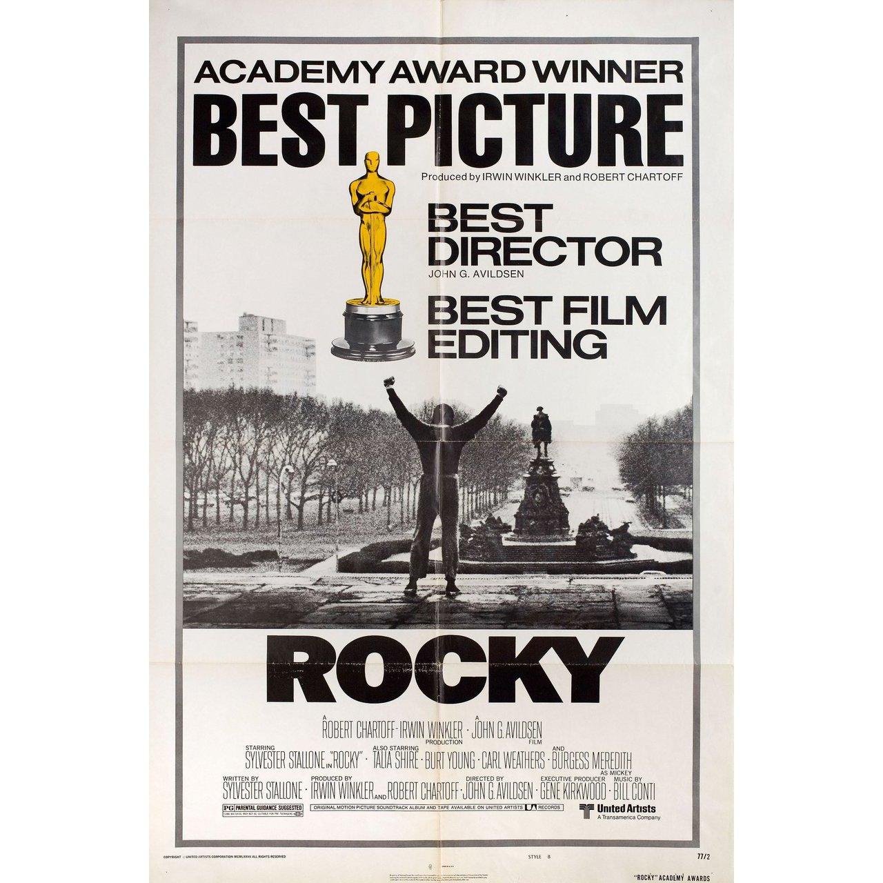 Original 1977 U.S. one sheet poster for the film Rocky directed by John G. Avildsen with Sylvester Stallone / Talia Shire / Burt Young / Carl Weathers. Very Good condition, folded. Many original posters were issued folded or were subsequently