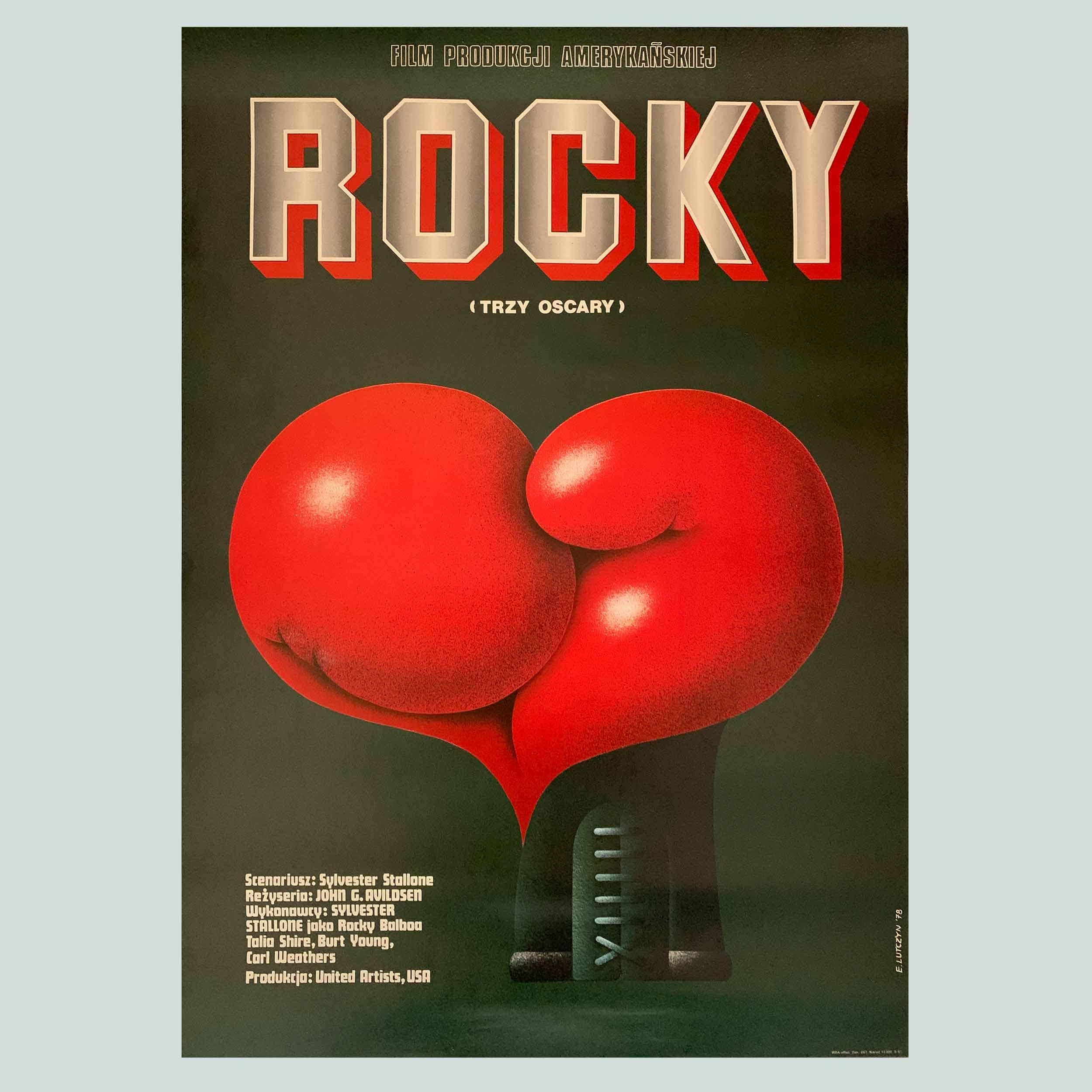 Mid-Century Modern Rocky, affiche de film polonaise vintage d'Edward Lutczyn, 1978  en vente