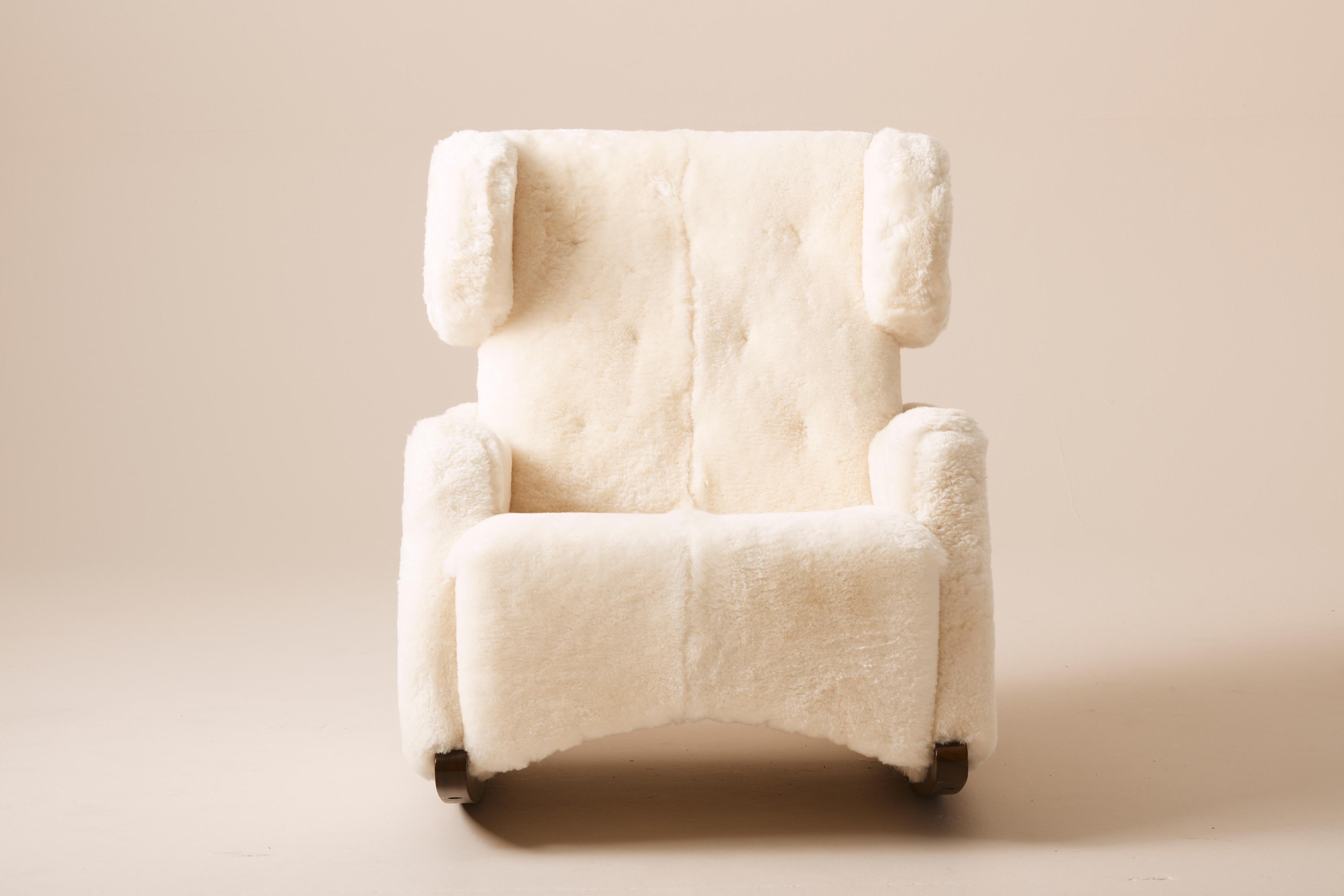 The Rocky Armchair is a sculptural and inviting piece designed by Marjolaine Leray for Cicada and Studio ALM, a contemporary Australian feel hand made locally with Australian textures. The chair is a tactile, cocoon-like seating experience that