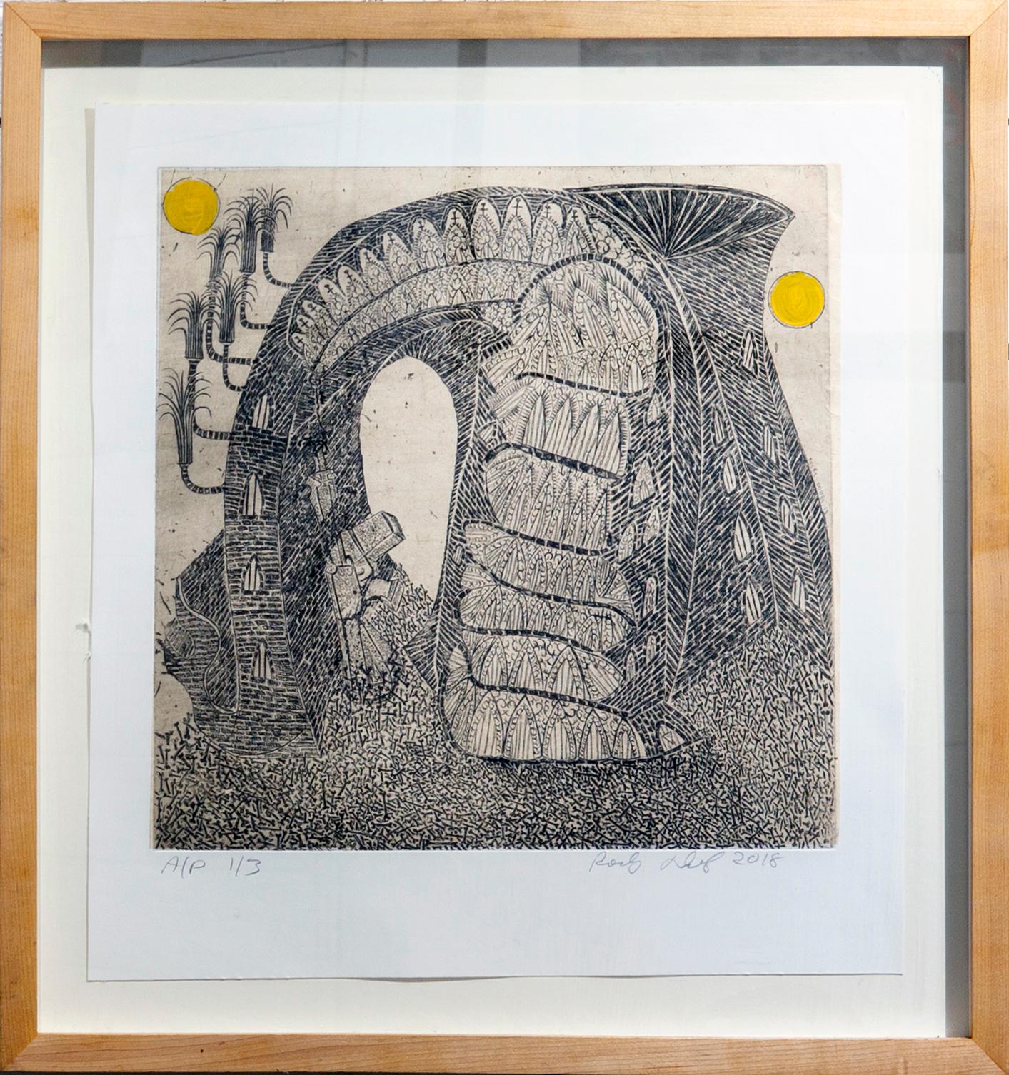 The Gun, intaglio print from copper plate, chine-collé with Japanese paper