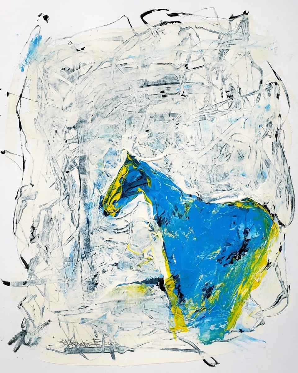 Rocky Hawkins Animal Painting – Blaues Pferd