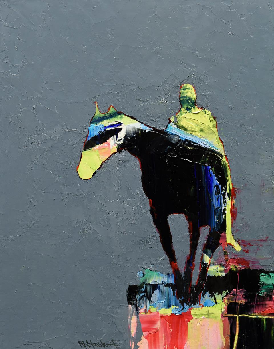 Rocky Hawkins Figurative Painting - Electric Horseman Yellow