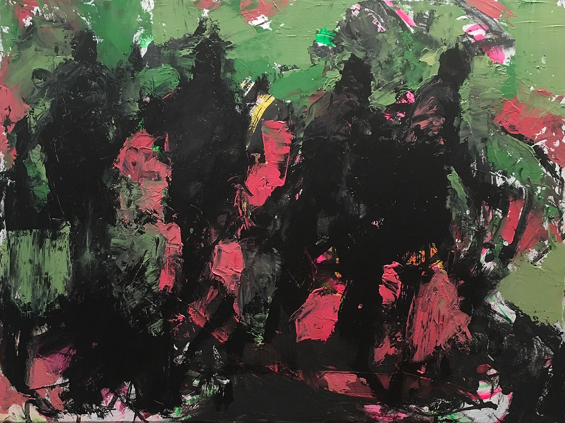 Rocky Hawkins Abstract Painting - Pink Rose Jungle