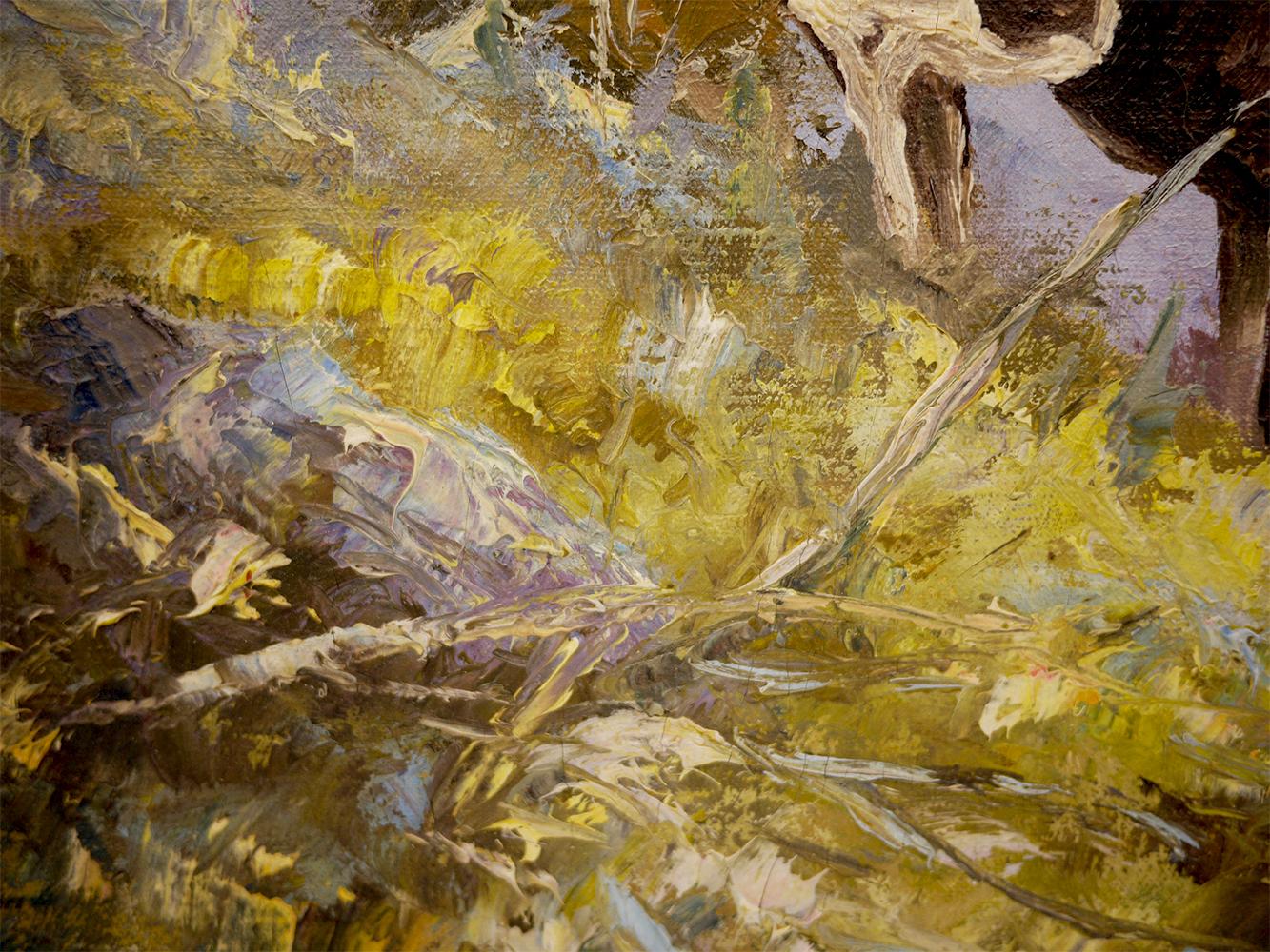 Peinture à l'huile sur toile des montagnes rocheuses avec mauresque, 1950 Bon état - En vente à Albignasego, IT