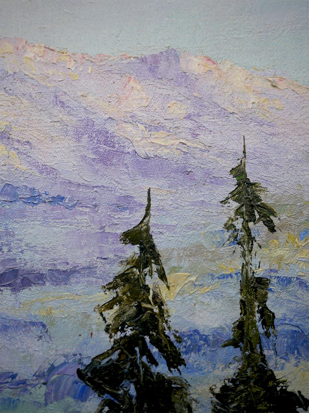 Rocky Mountains Painting with Moose Oil on Canvas, 1950 In Good Condition For Sale In Albignasego, IT