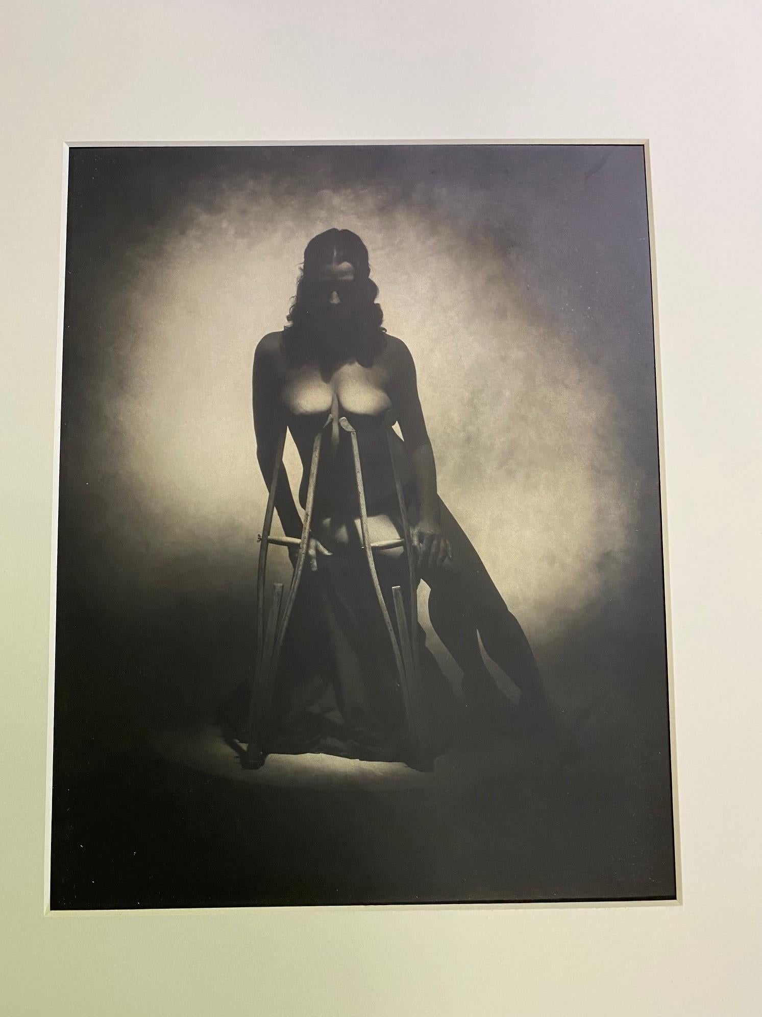 Modern Rocky Schenck Signed Toned Silver Gelatin Photograph Print Nude with Crutches For Sale