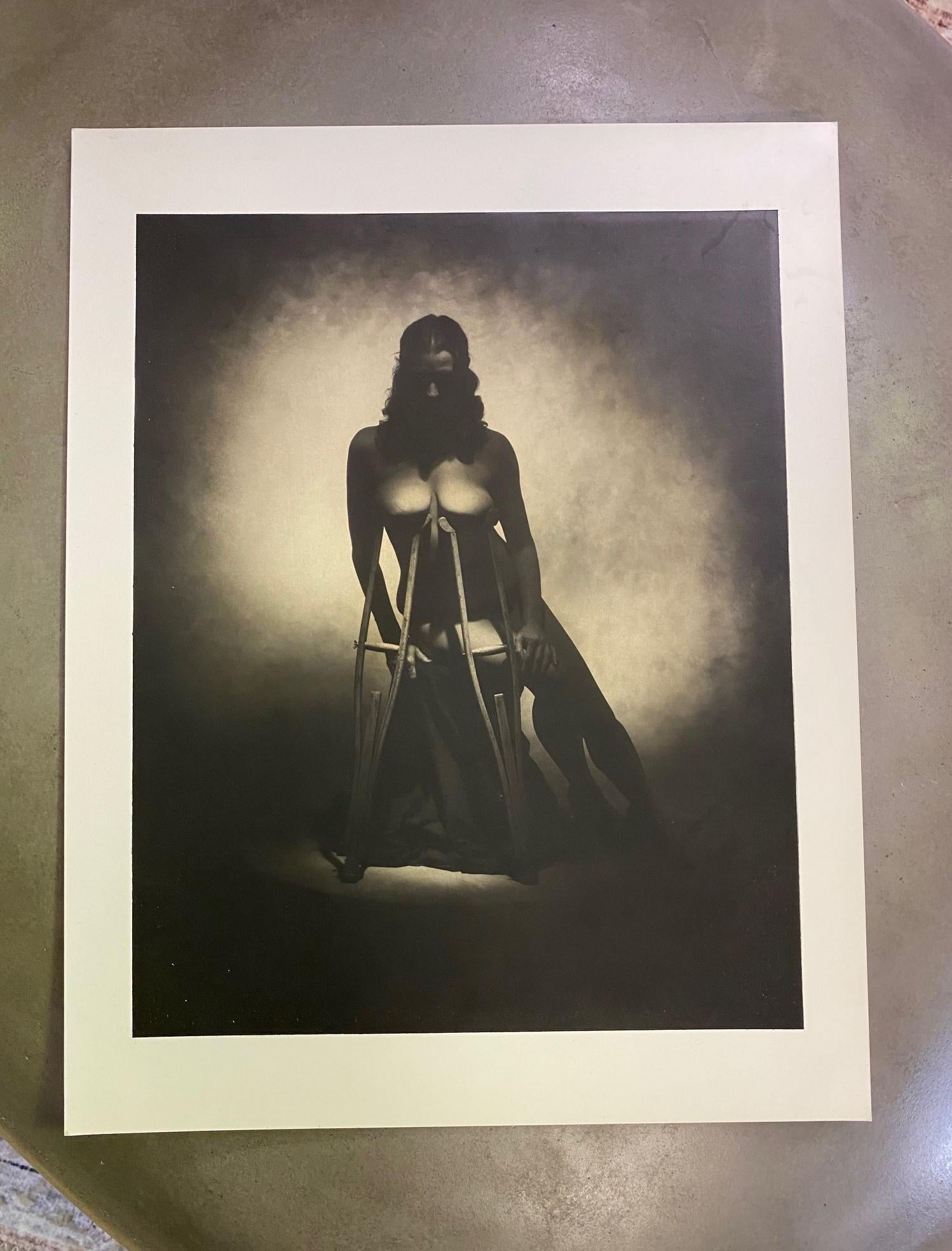 Paper Rocky Schenck Signed Toned Silver Gelatin Photograph Print Nude with Crutches For Sale