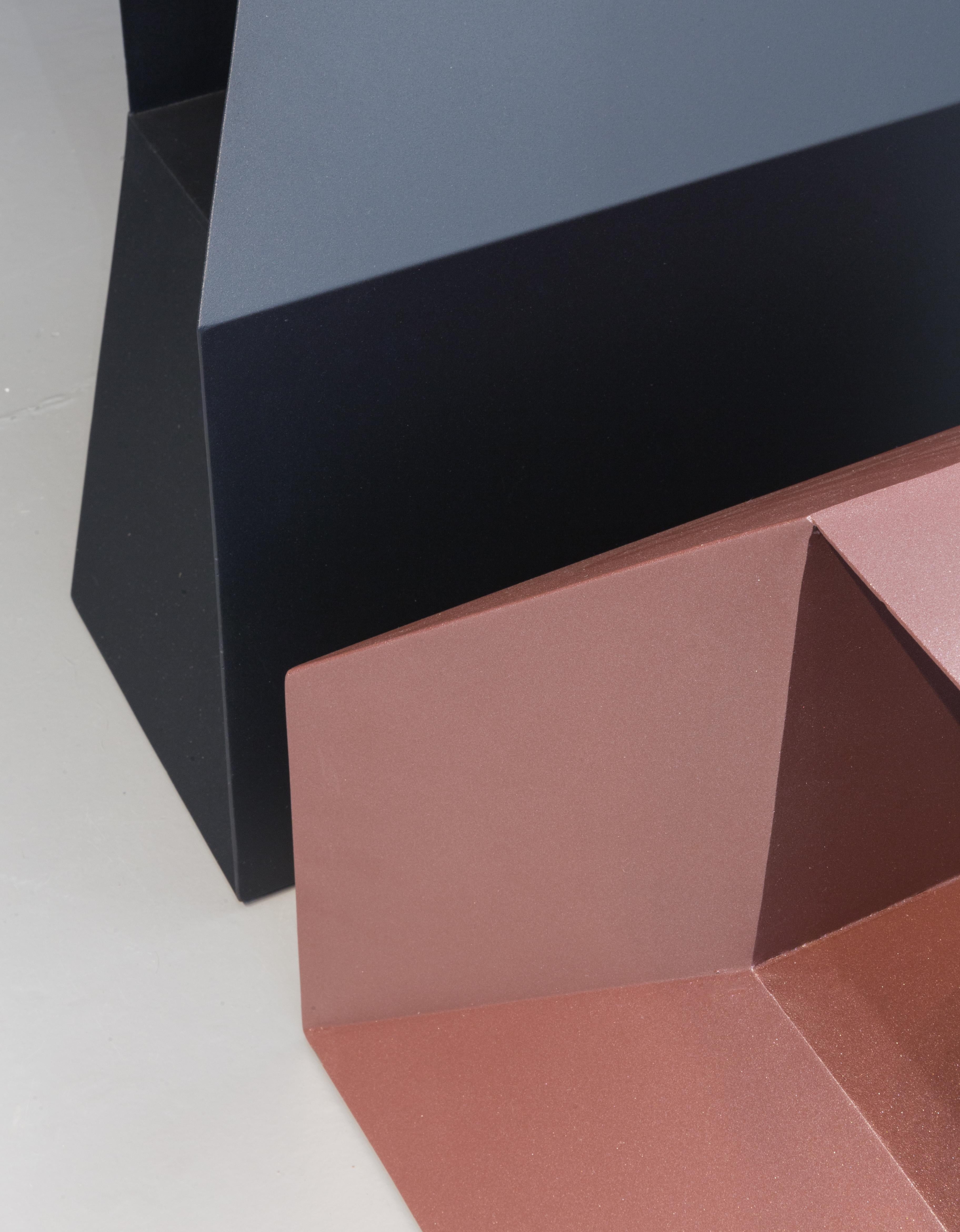 Rocky is a sculptural piece. It can be used as a console or a credenza, but will also accommodate books and objects to become the most graphic display or bookshelf.

Designer Charles Kalpakian plays with our perception of space and volume with an