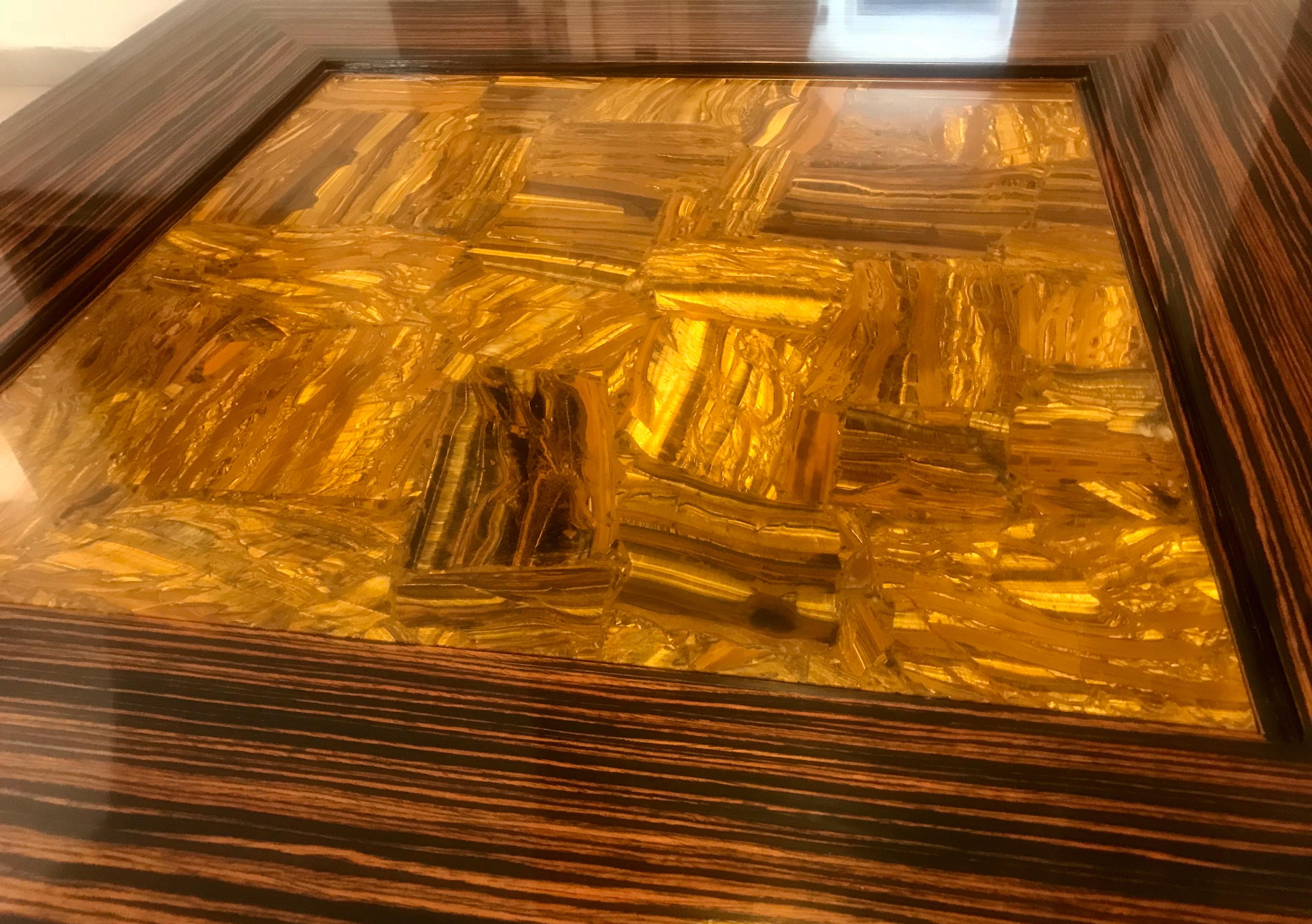 'Rocky Tiger' Centre or Coffee Table in Macassar Ebony and Tiger Eye In New Condition For Sale In Madrid, ES