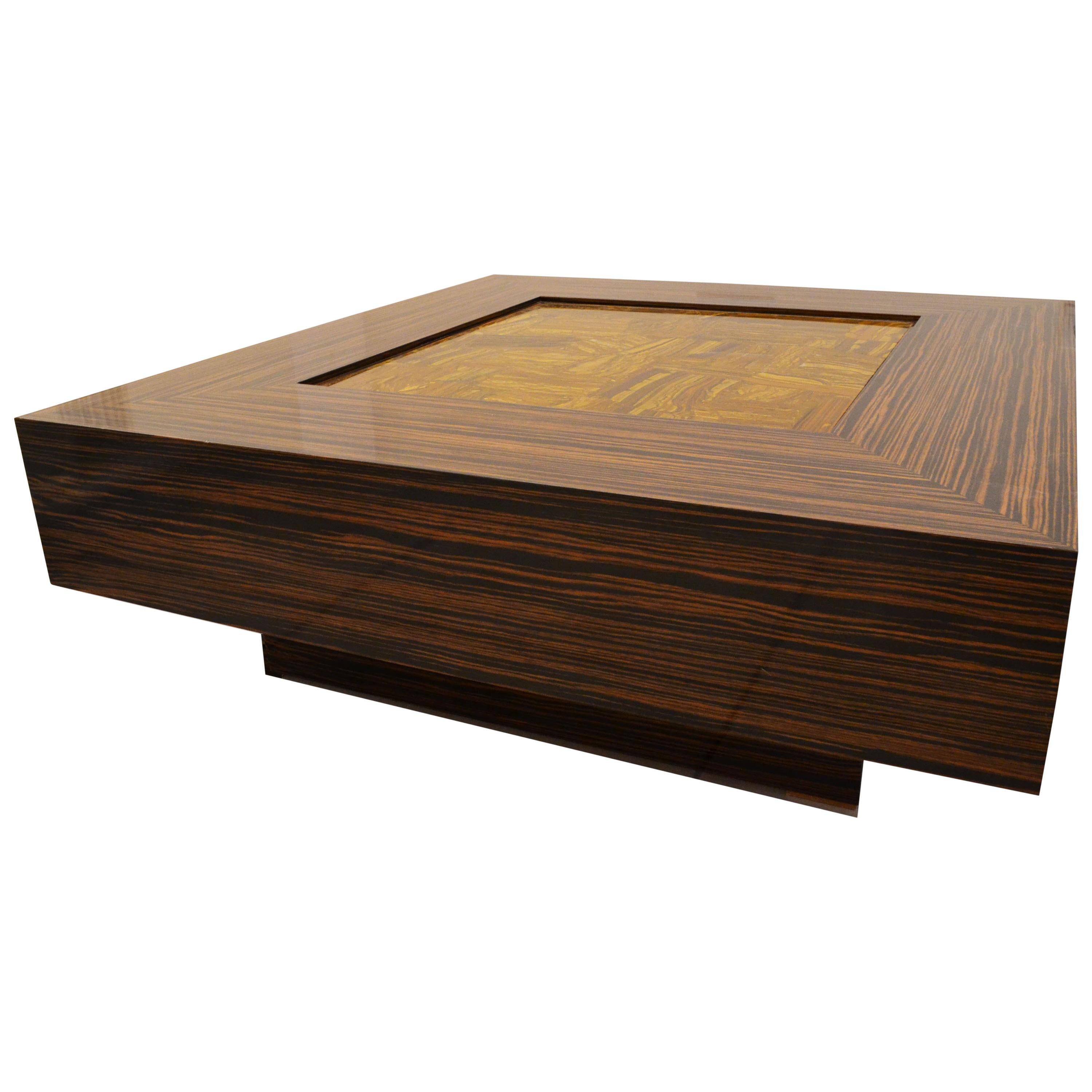 'Rocky Tiger' Centre or Coffee Table in Macassar Ebony and Tiger Eye For Sale