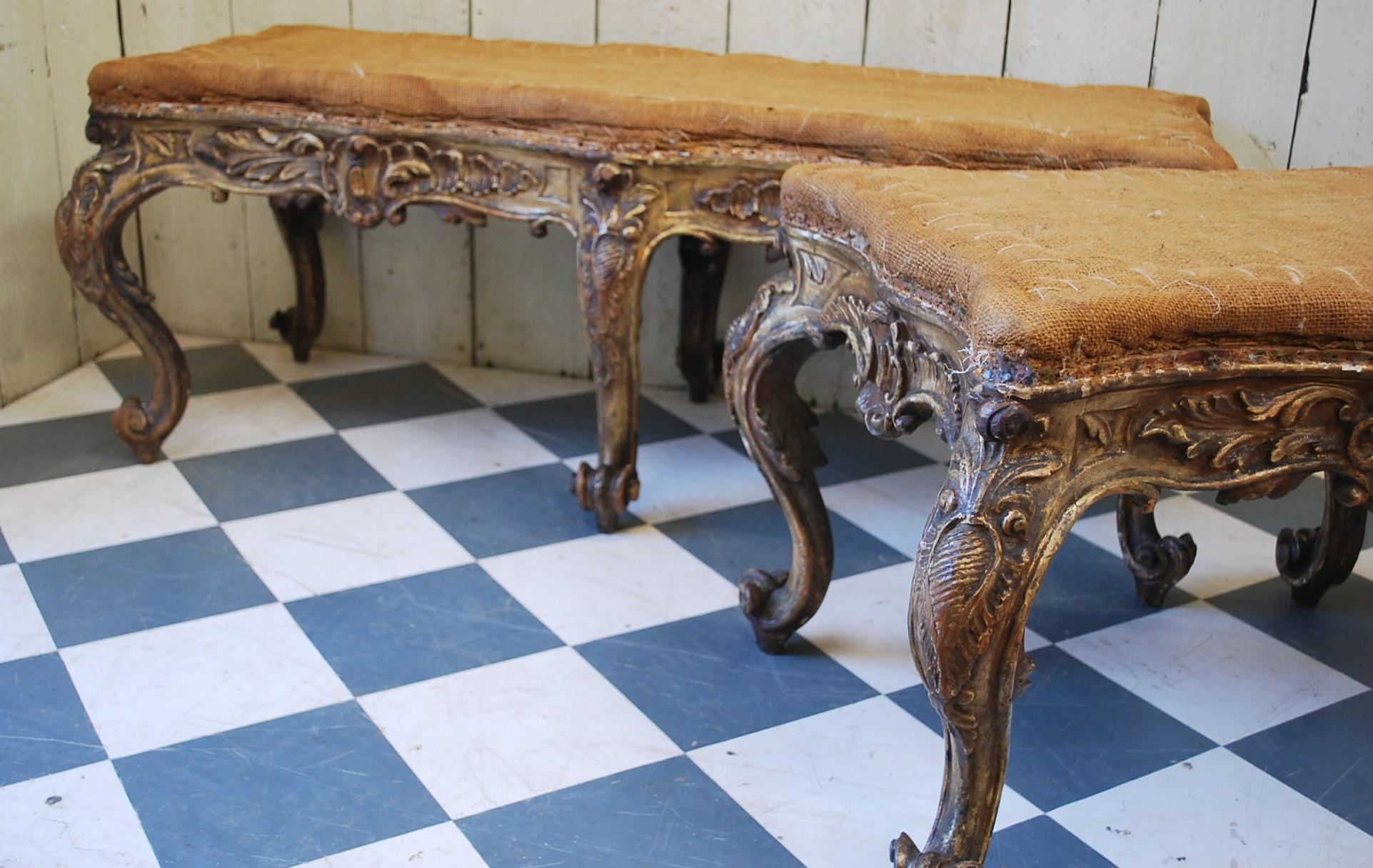 Rococo Rococco Giltwood Stools / Window Seats /Hall Seats For Sale