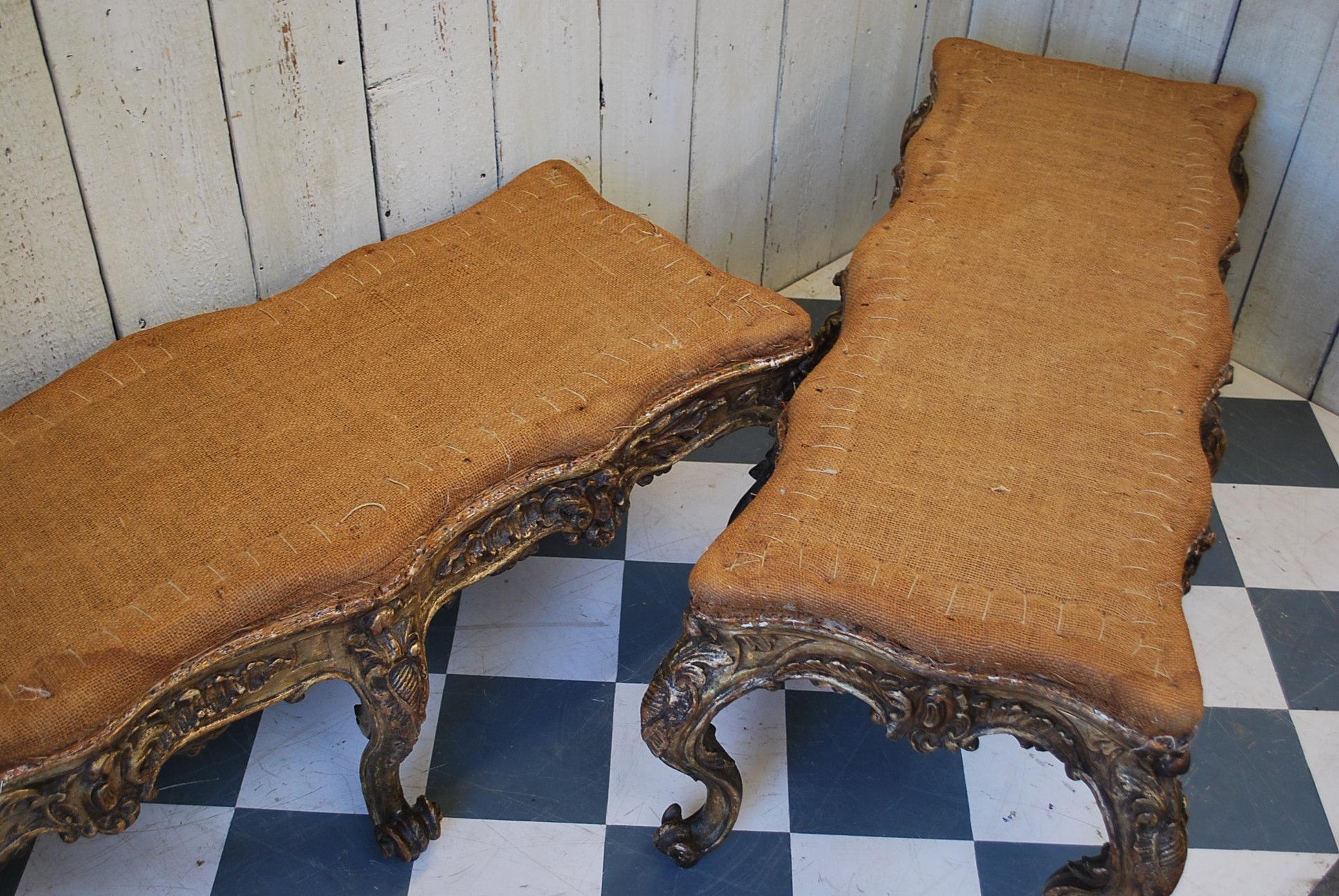 Carved Rococco Giltwood Stools / Window Seats /Hall Seats For Sale