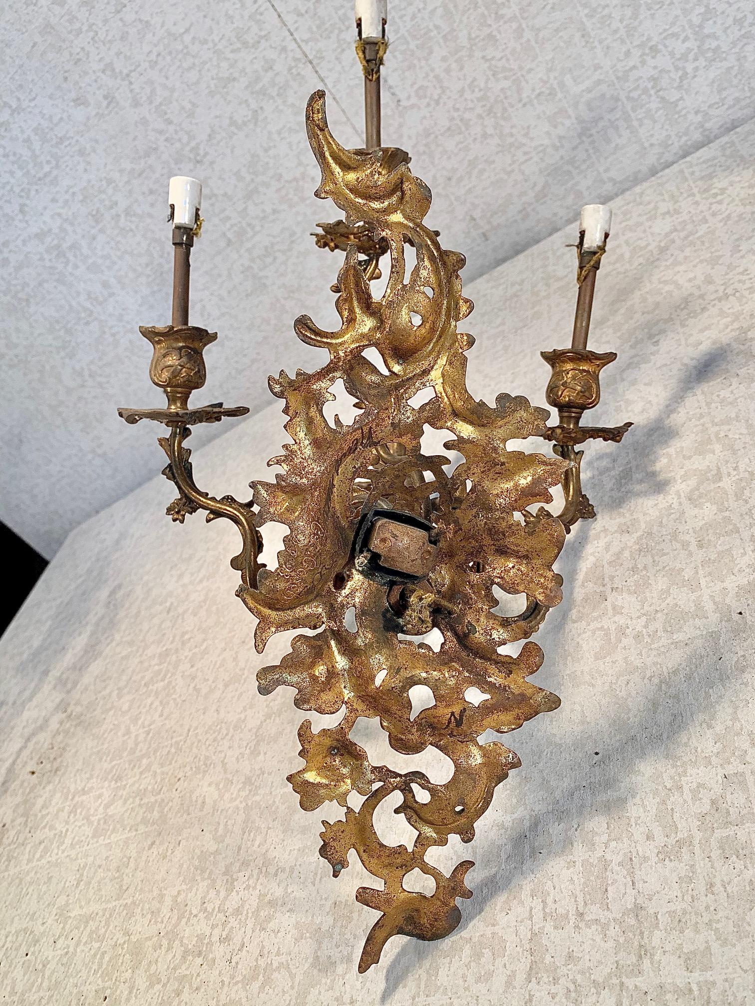 Rococco Revival/ Napoleon III Gilt Bronze Sconces For Sale 1