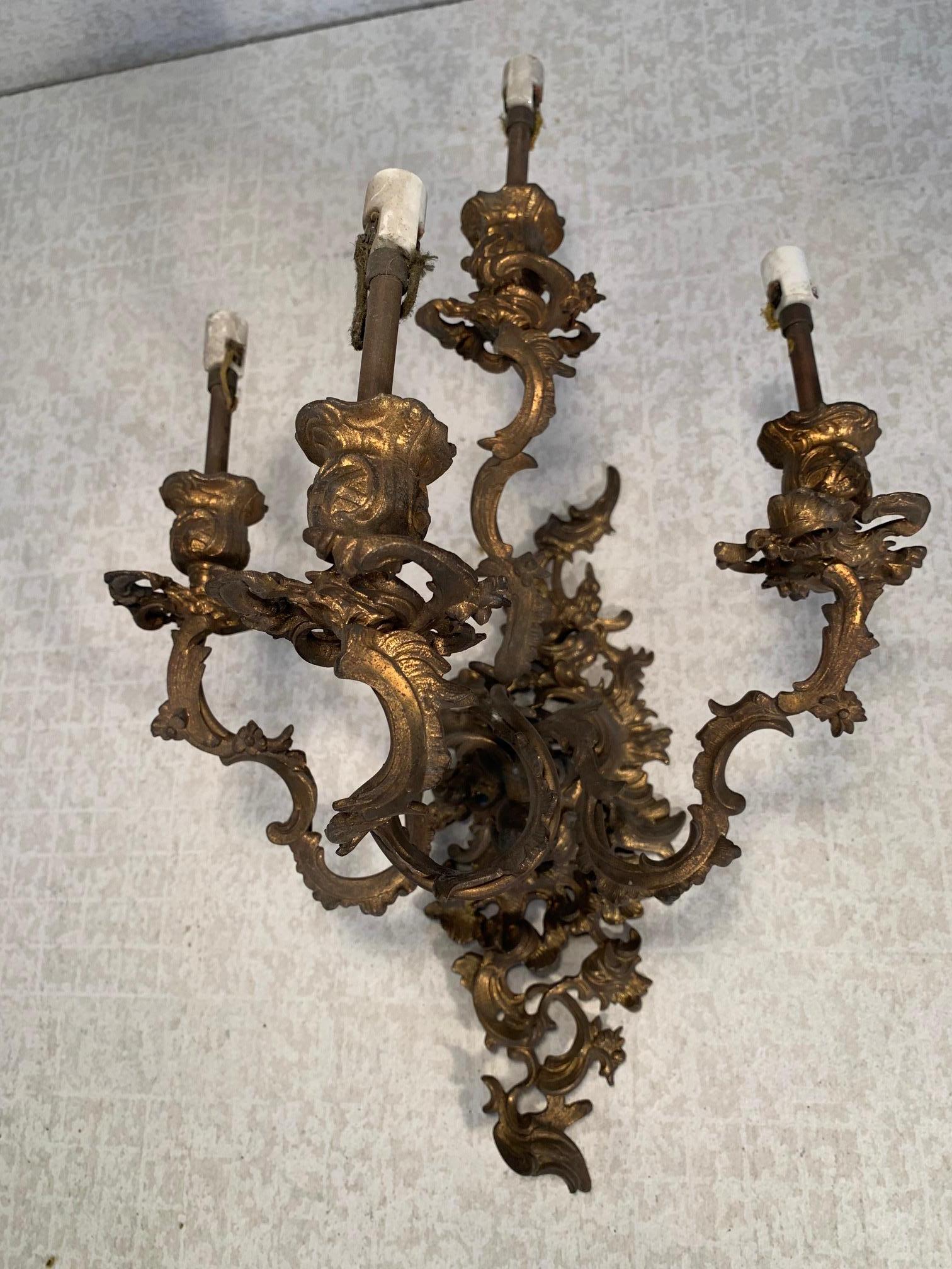 Rococco Revival/ Napoleon III Gilt Bronze Sconces For Sale 3
