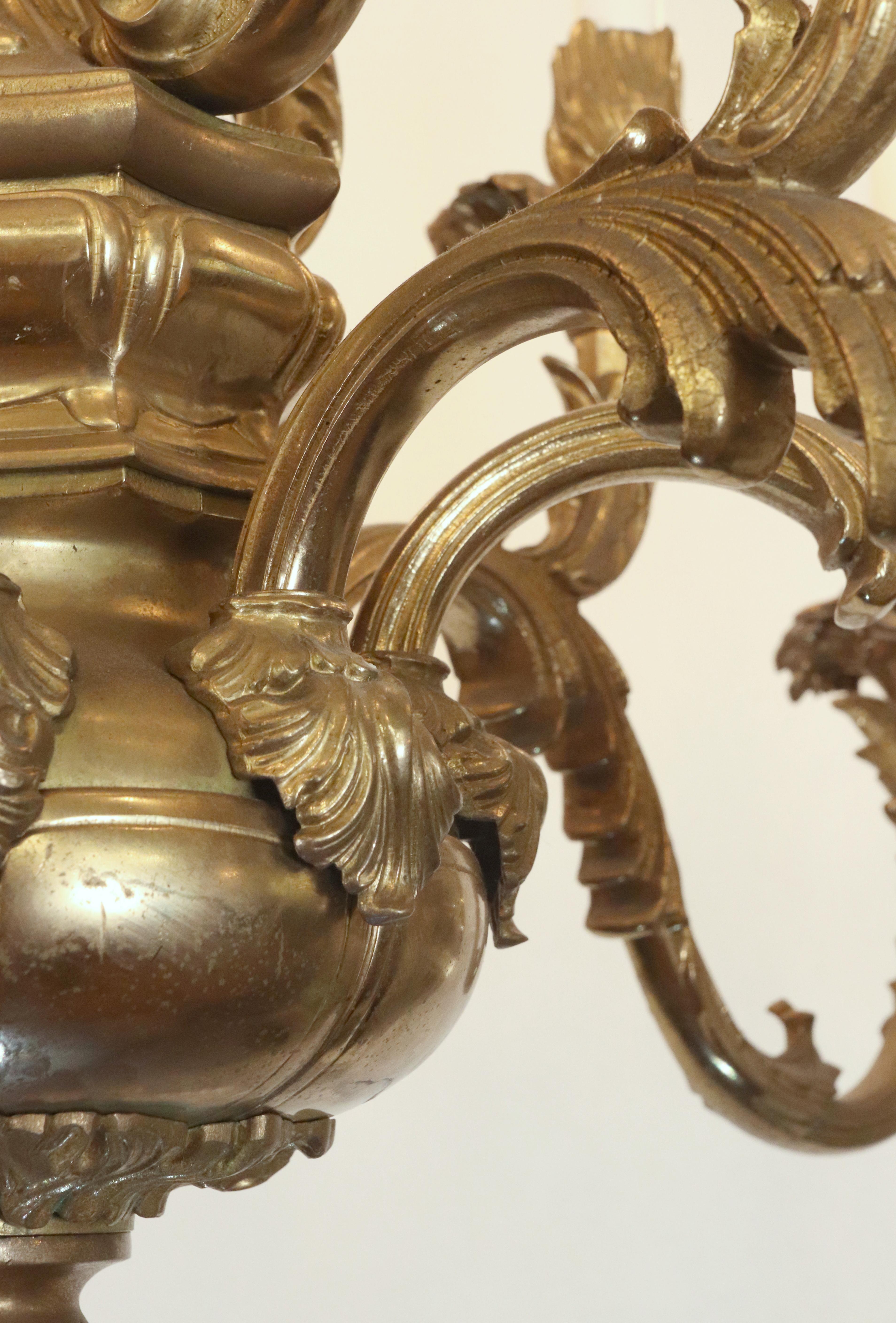Rococo 12 Arm Bronze Chandelier For Sale 8
