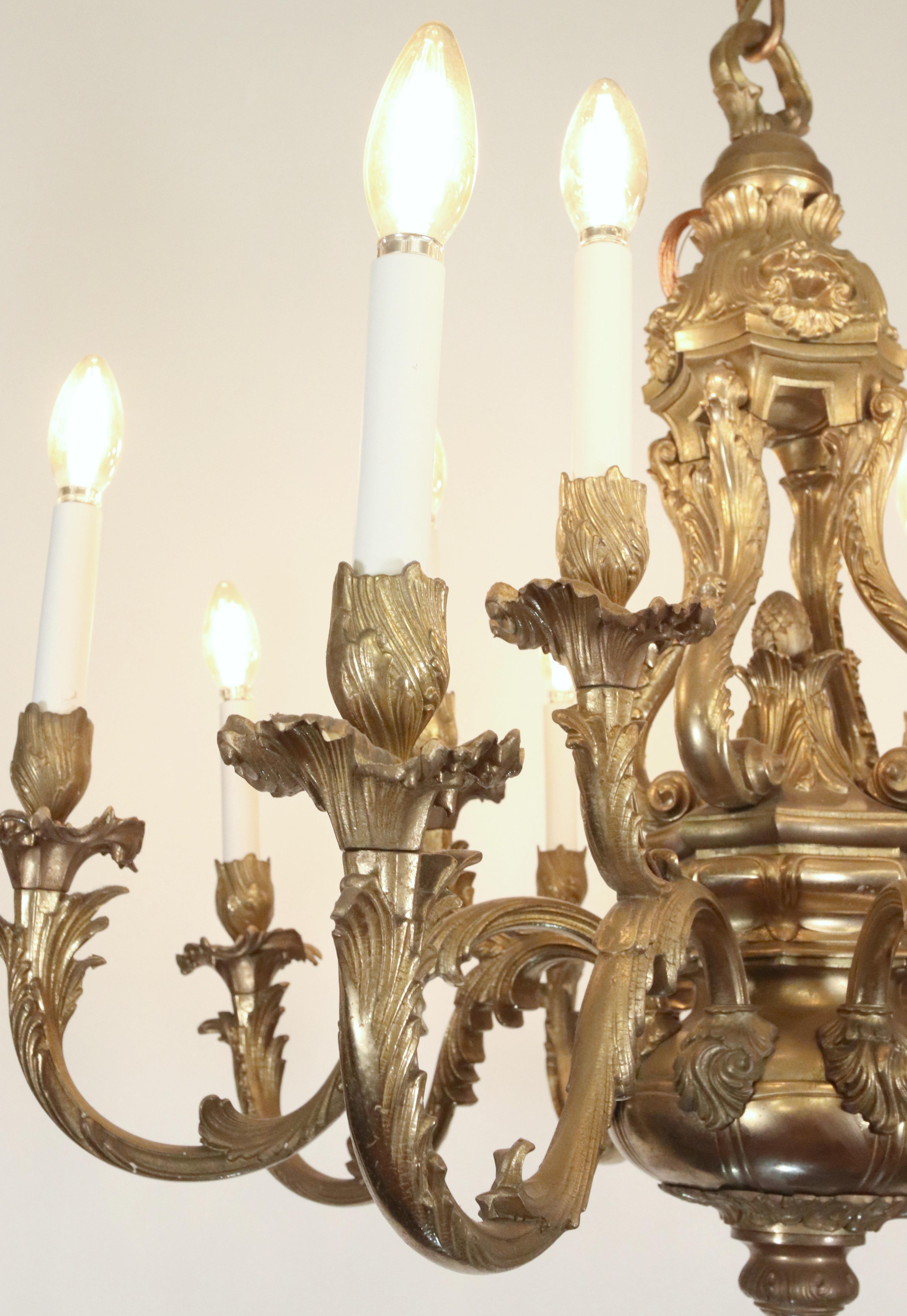Rococo 12 Arm Bronze Chandelier For Sale 11