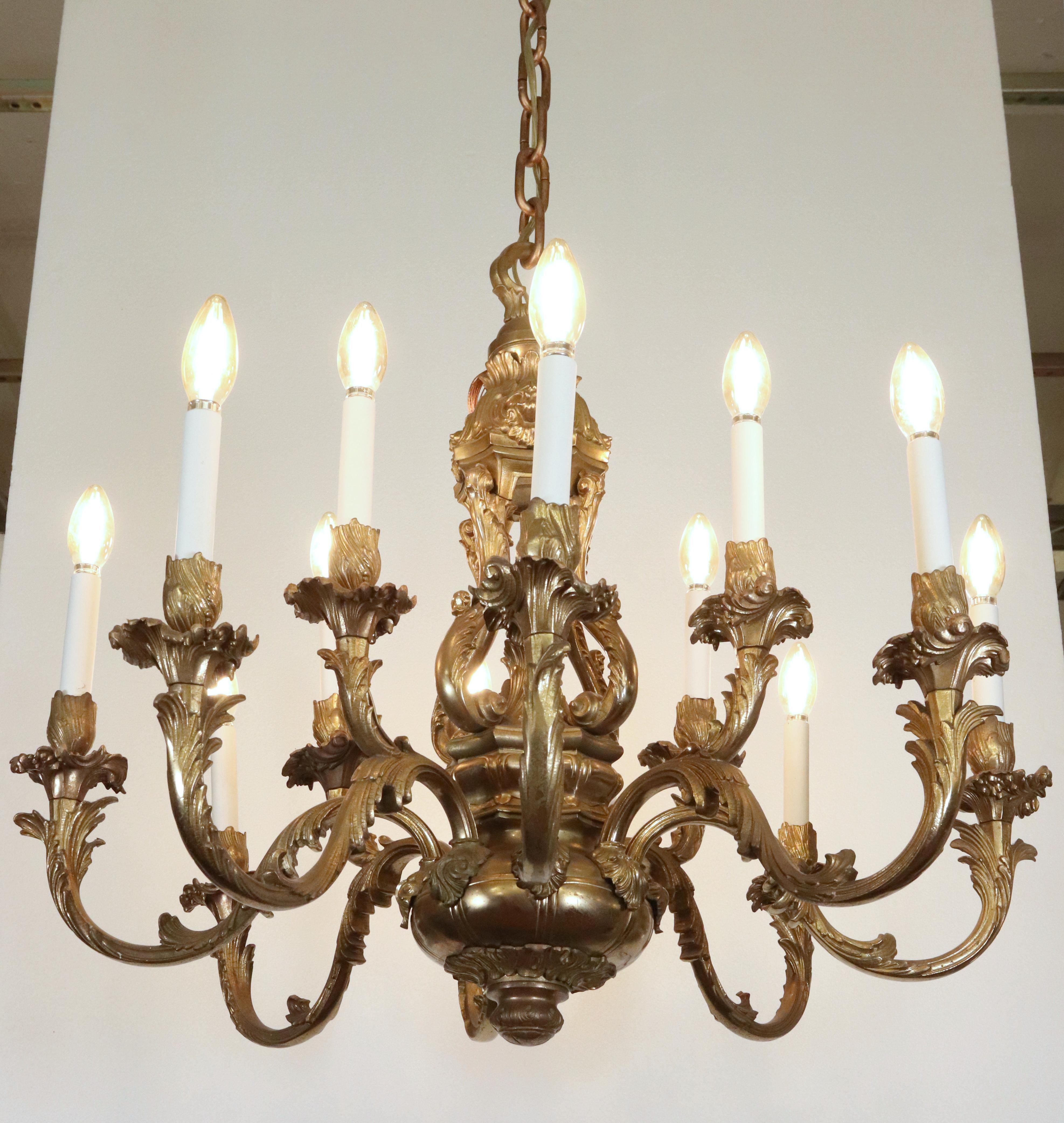 Rococo 12 Arm Bronze Chandelier In Good Condition For Sale In New York, NY