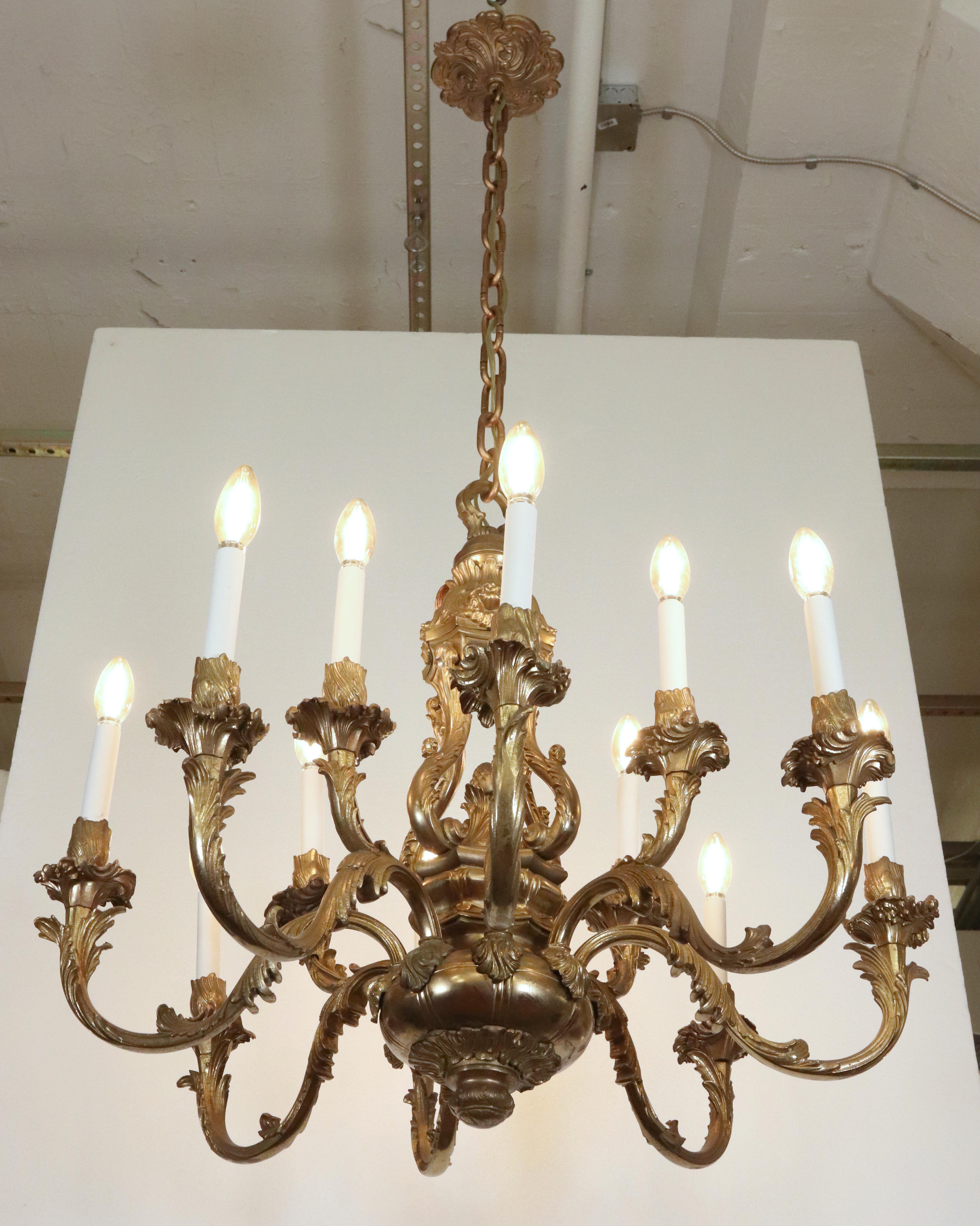 20th Century Rococo 12 Arm Bronze Chandelier For Sale