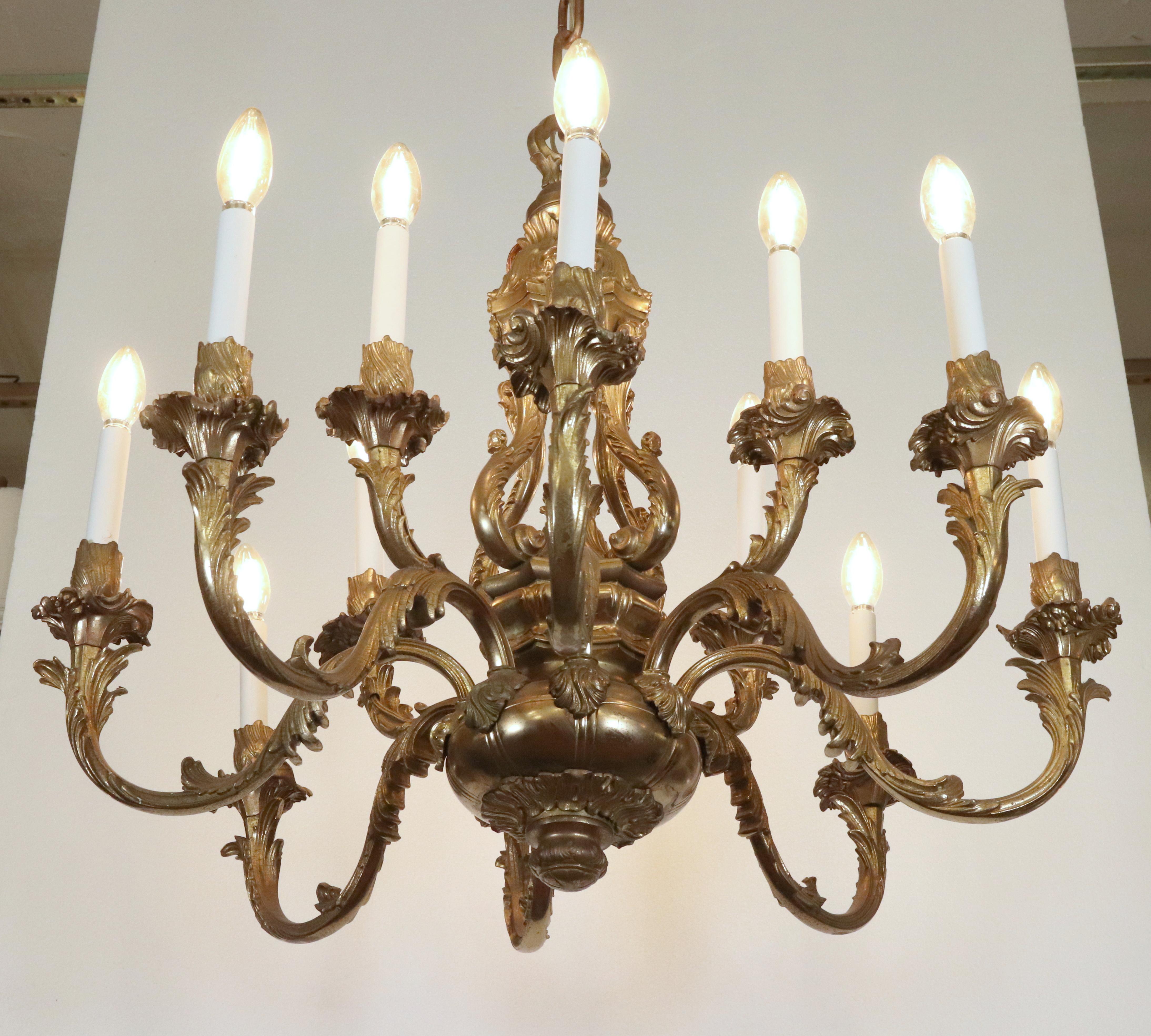 Rococo 12 Arm Bronze Chandelier For Sale 1