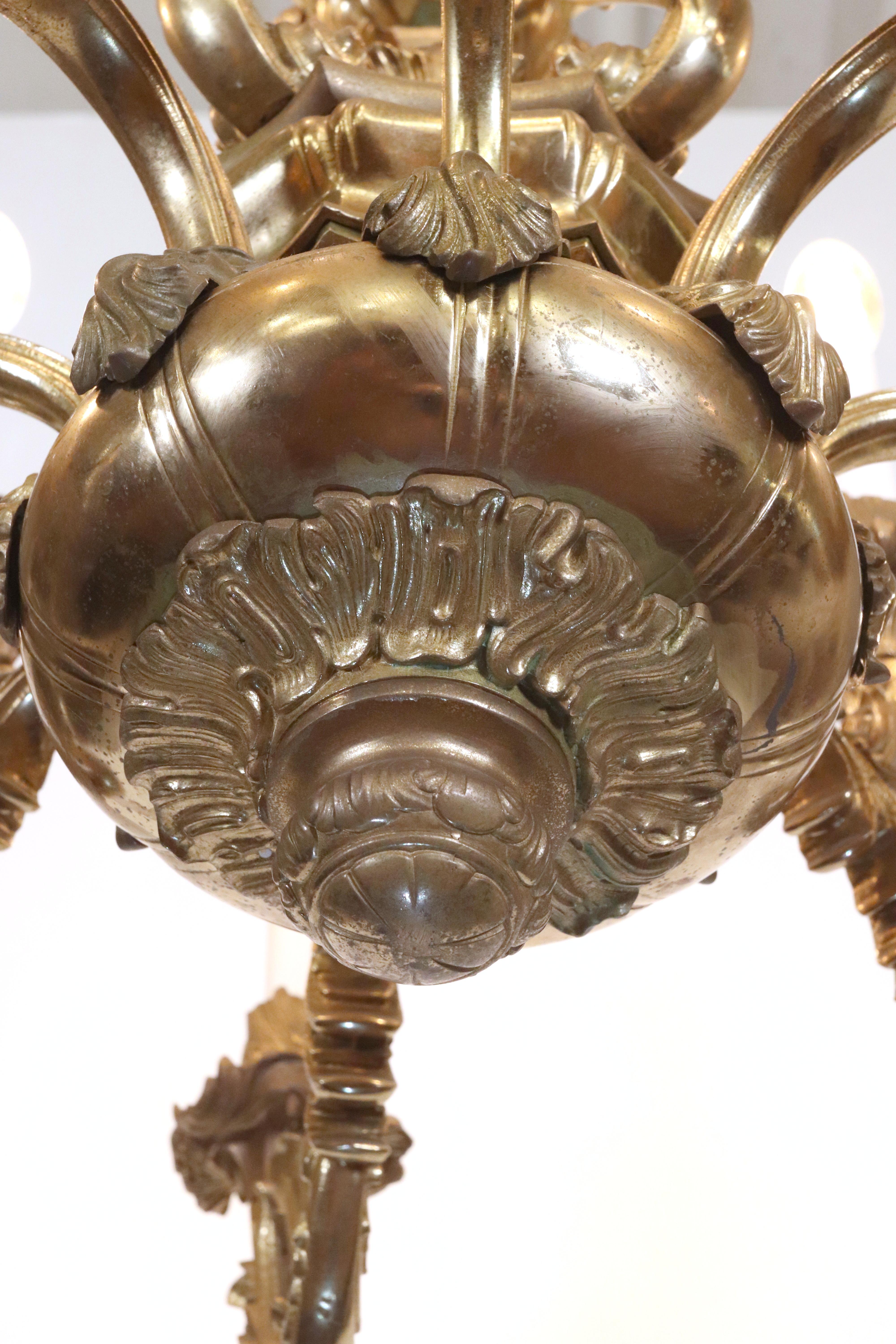 Rococo 12 Arm Bronze Chandelier For Sale 2