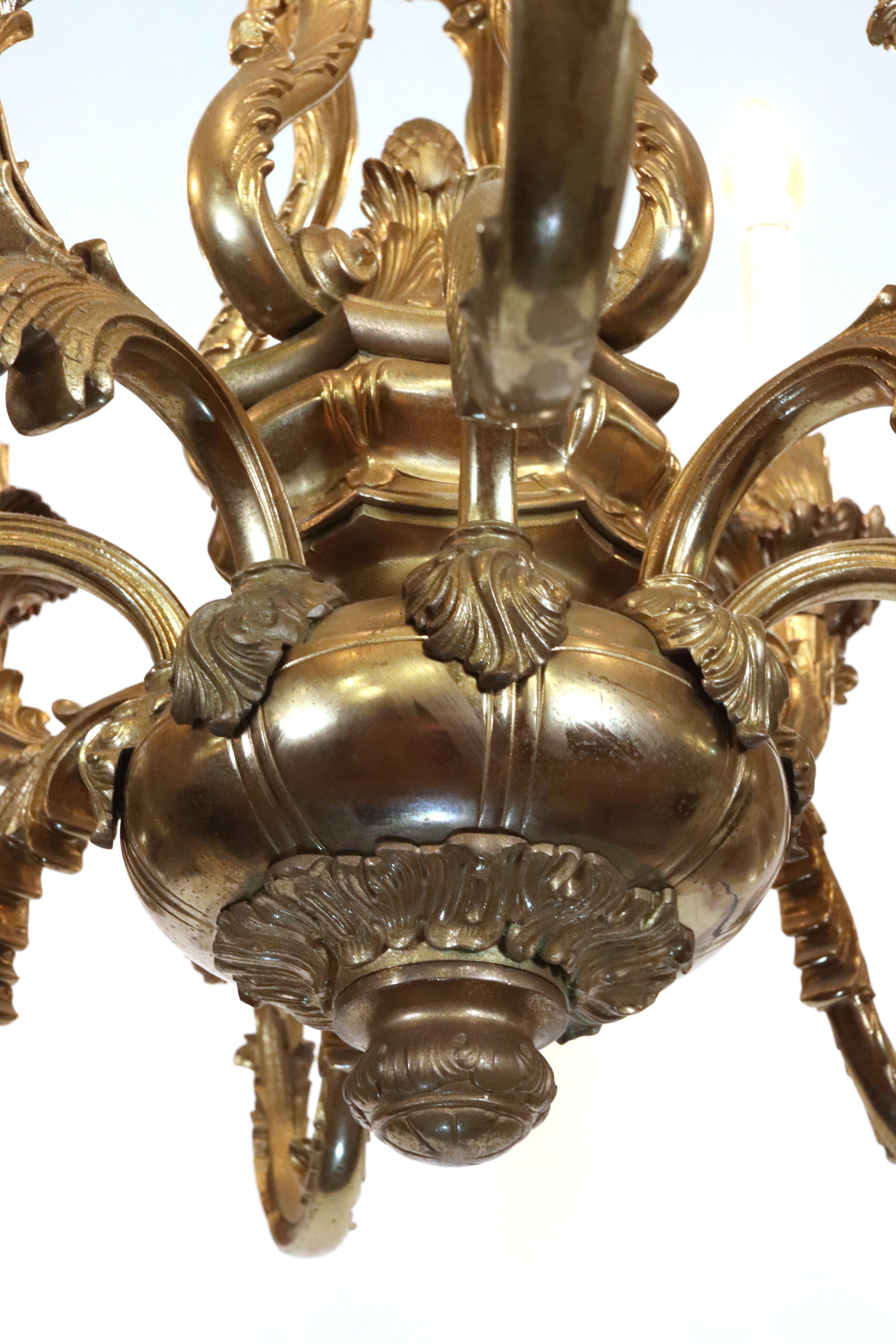 Rococo 12 Arm Bronze Chandelier For Sale 3
