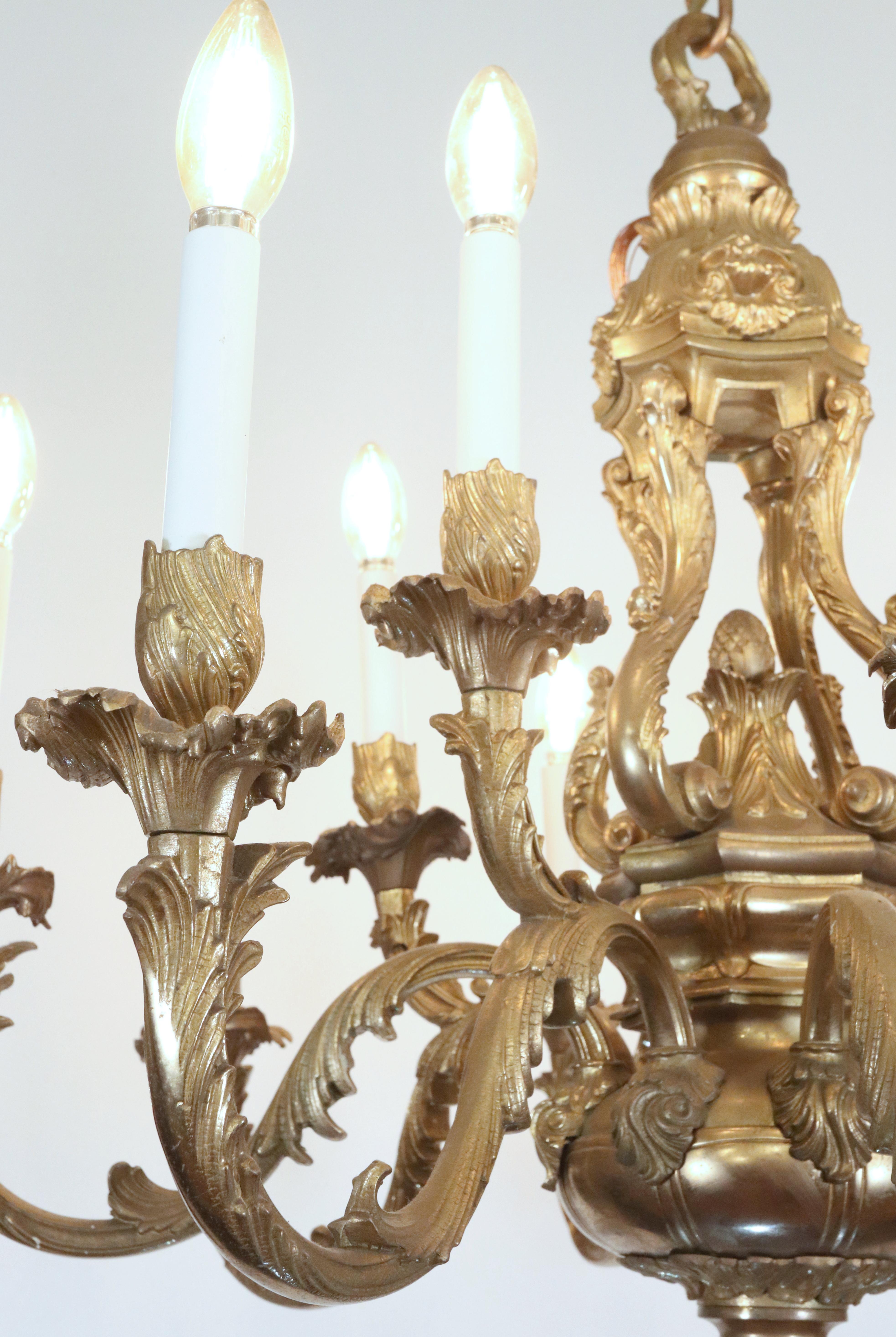 Rococo 12 Arm Bronze Chandelier For Sale 4