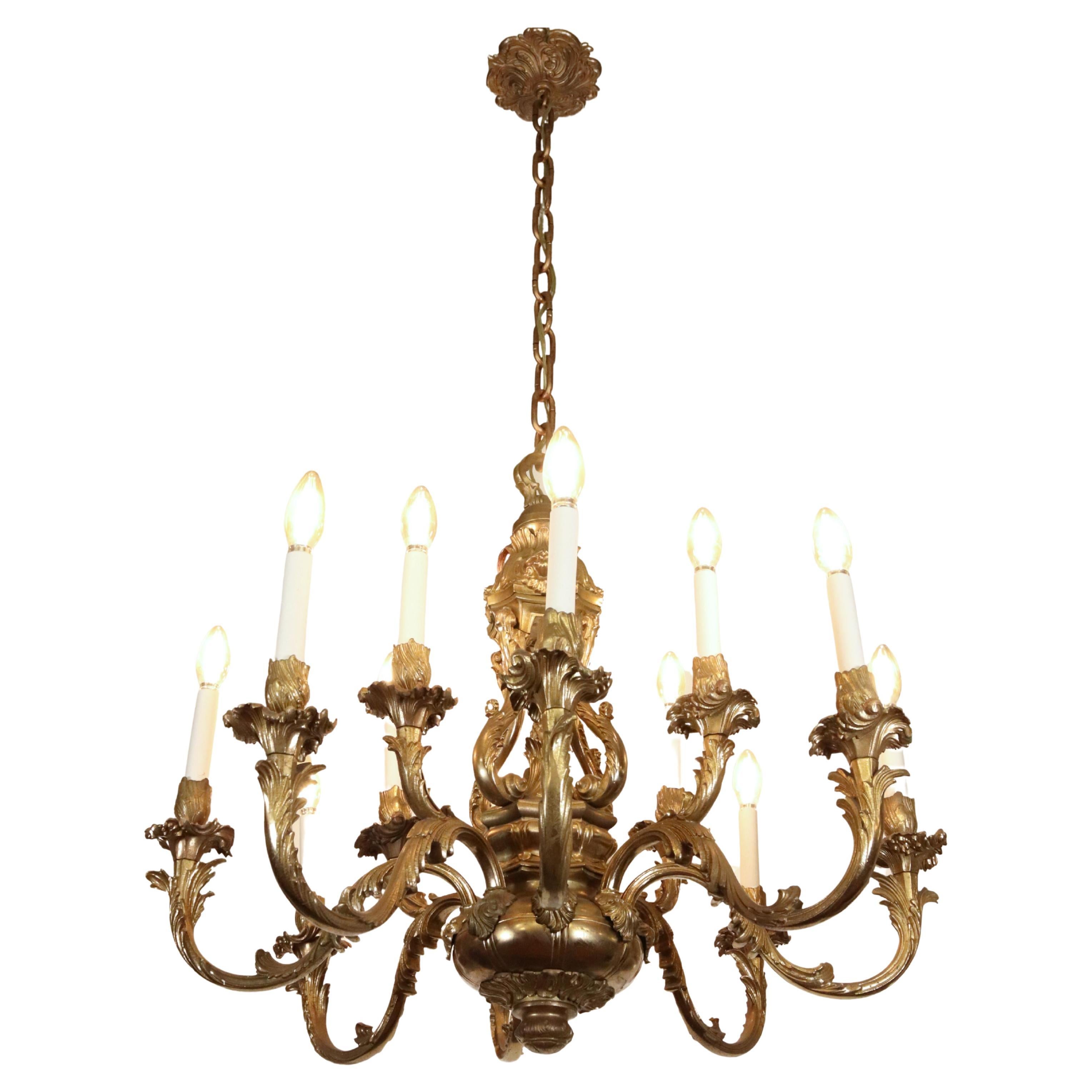 Rococo 12 Arm Bronze Chandelier For Sale