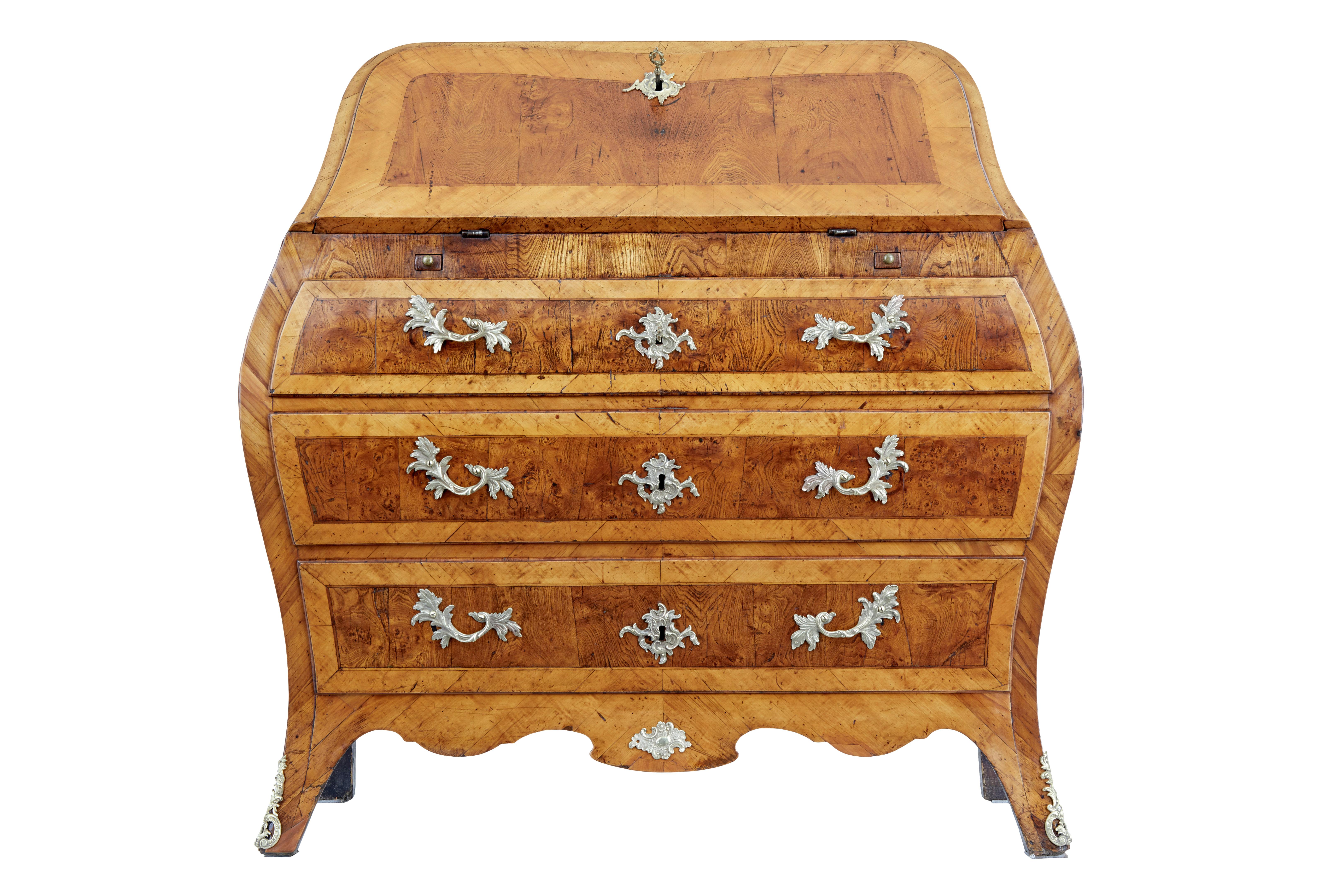 Swedish Rococo 18th Century Yew and Elm Bureau Desk For Sale