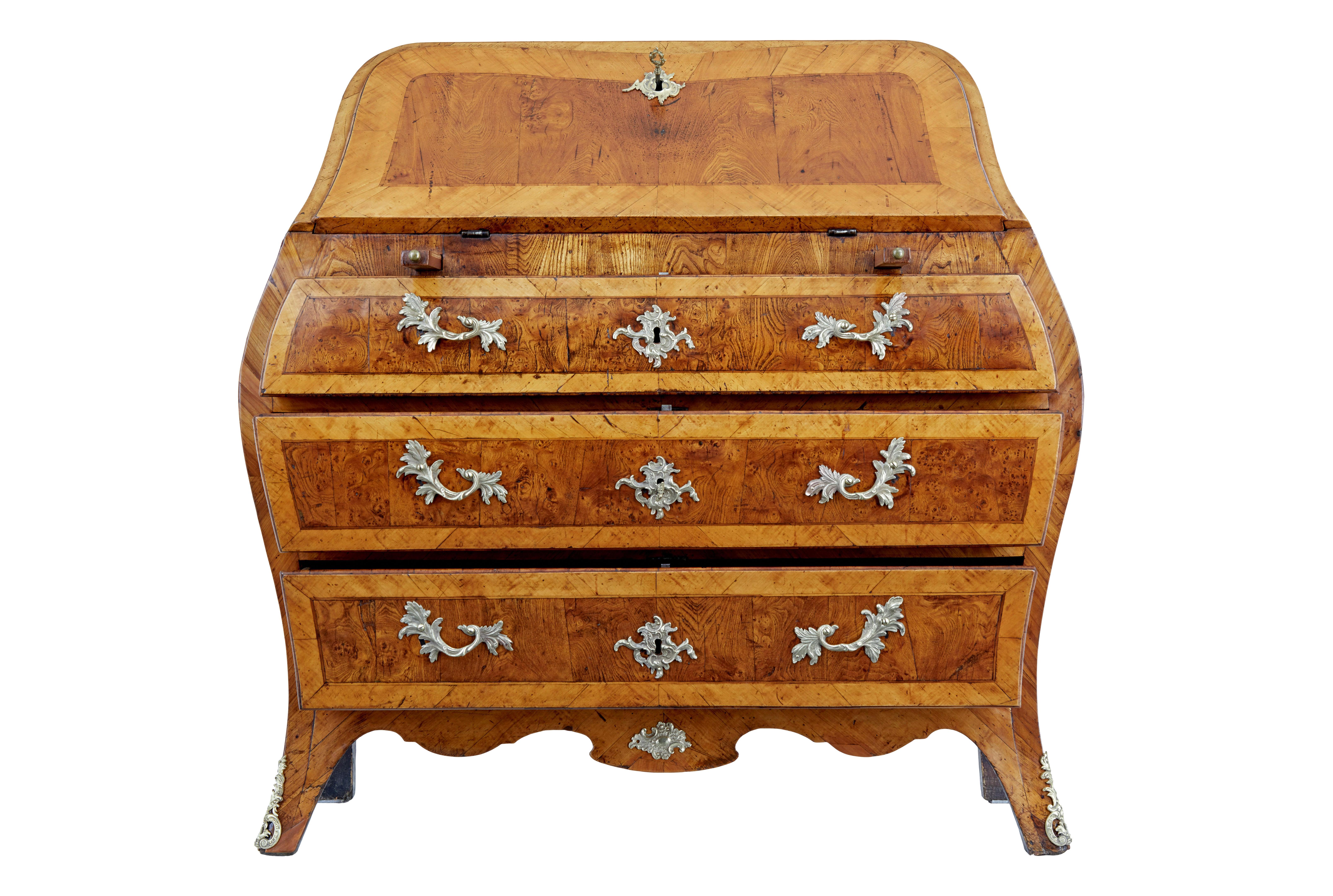 Swedish Rococo 18th century yew and elm bureau desk