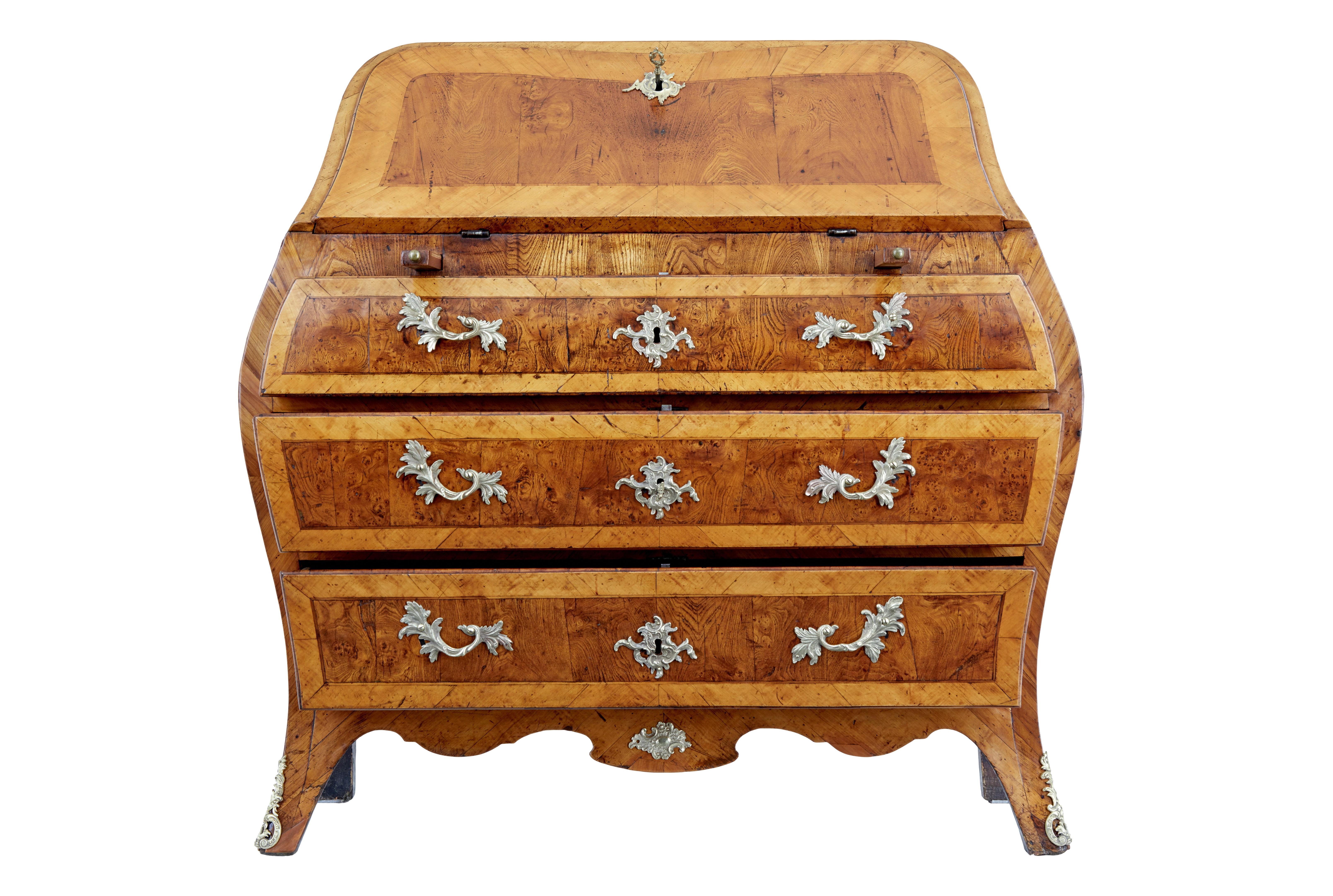 Hand-Crafted Rococo 18th Century Yew and Elm Bureau Desk For Sale