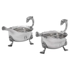 Rococo Antique Sterling Silver Pair of 'Eagle' Handle Sauce Boats, London, 1748